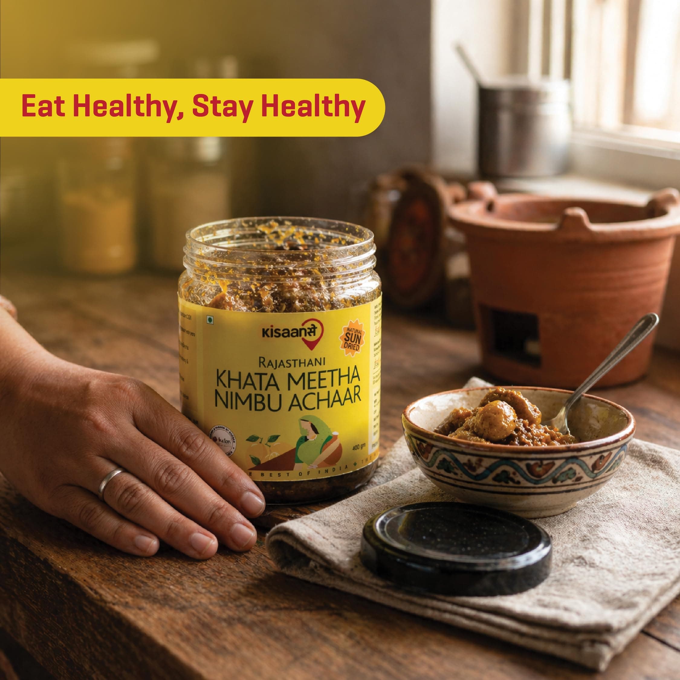 KisaanSay Sweet and Sour Lemon Pickle| Khatta Meetha nimbu Achar | Neembu achaar | 400 GM | Traditional Sweet and sour | No Preservatives, No Vinegar | No Mustard Oil | Sun-Dried | Homemade Taste | Plastic Jar | No Onion & No Garlic | — image 6