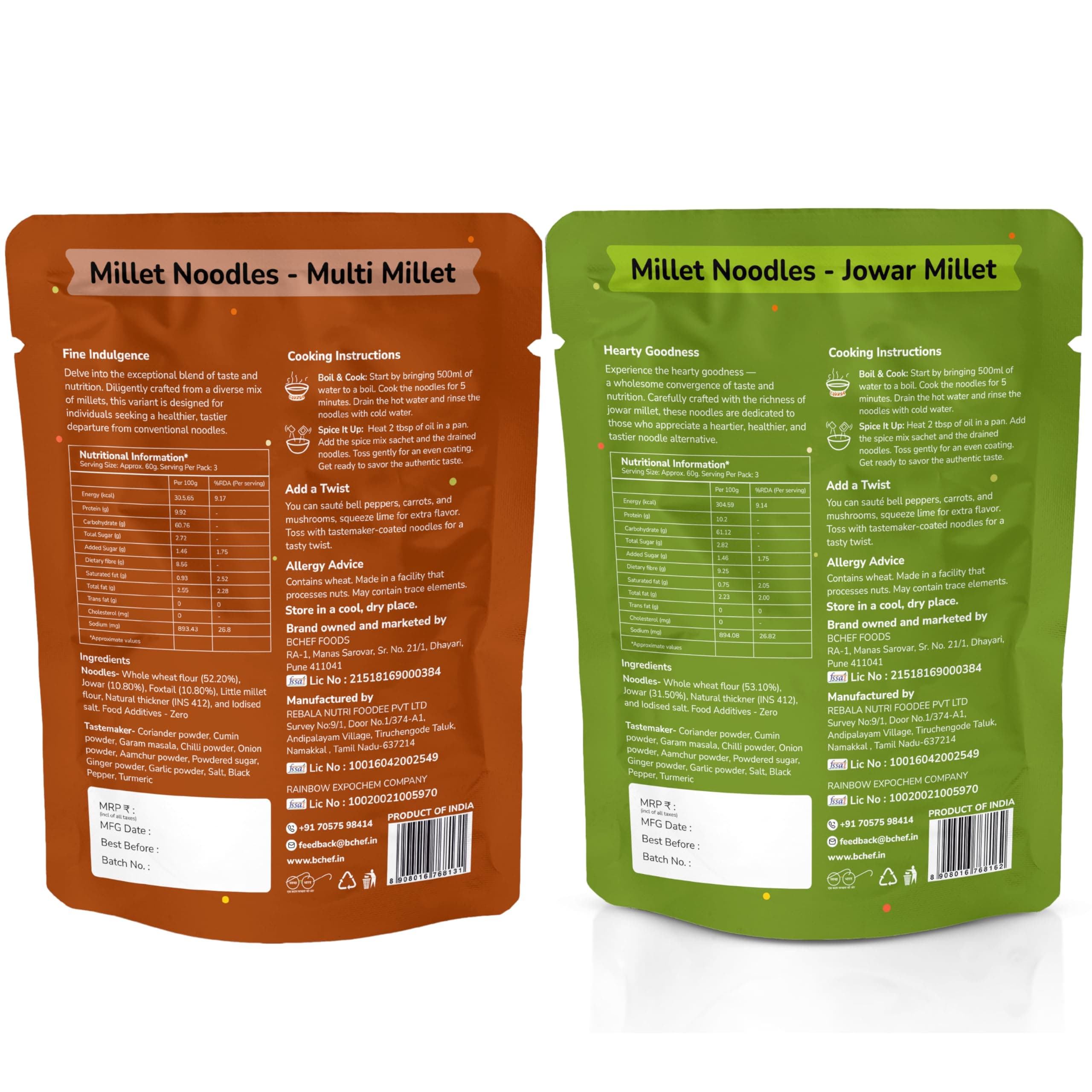 Bchef Jowar and Multi Millet Noodles | Zero Maida, No Artificial Colours, No Flavours & Preservative Added | 100% Vegan Noodles | Healthy Nutritional Food, (Combo Pack of 2,180g each) — image 3