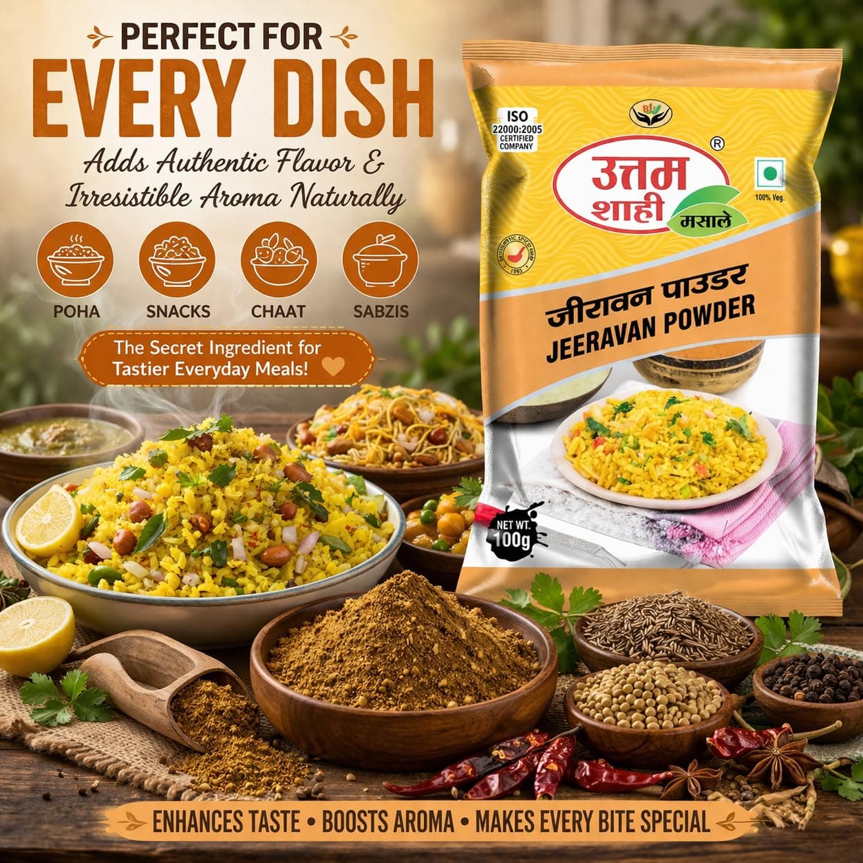 UTTAM SHAHI Indori Jeeravan Masala | Street-Style Poha & Chaat Masala | Authentic Indore Jiravan Powder | Sprinkle on Fruits, Raita & Snacks | No Added Preservatives, Homemade Taste (100 g (Pack of 1)) — image 4