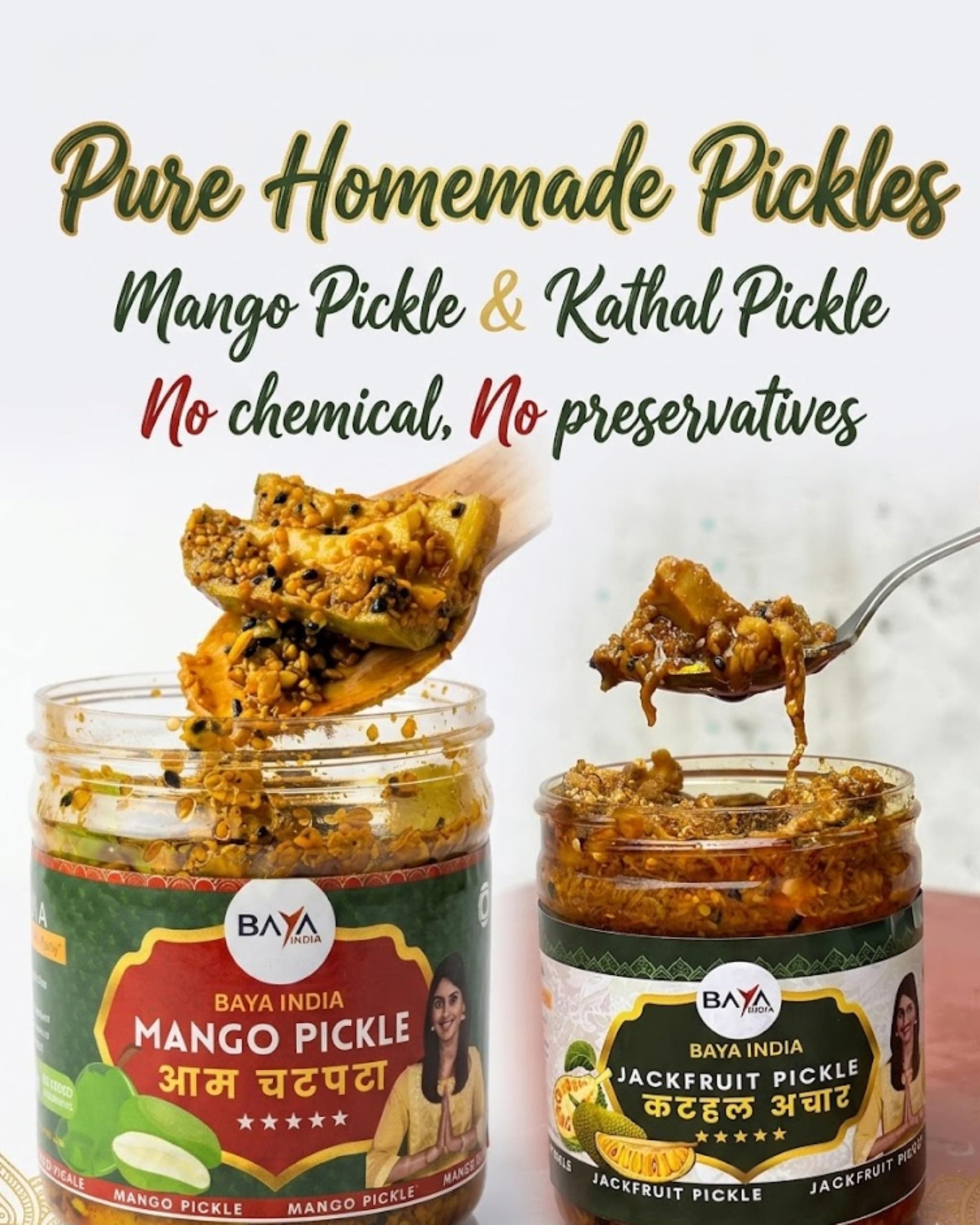 Baya India Mango & Jackfruit Pickle Combo | Homemade Aam aur Kathal ka Achar | Tangy & Flavorful Pickle | Made with Mustard Oil | No Added Preservatives | No Garlic No Onion | 350g each — image 5
