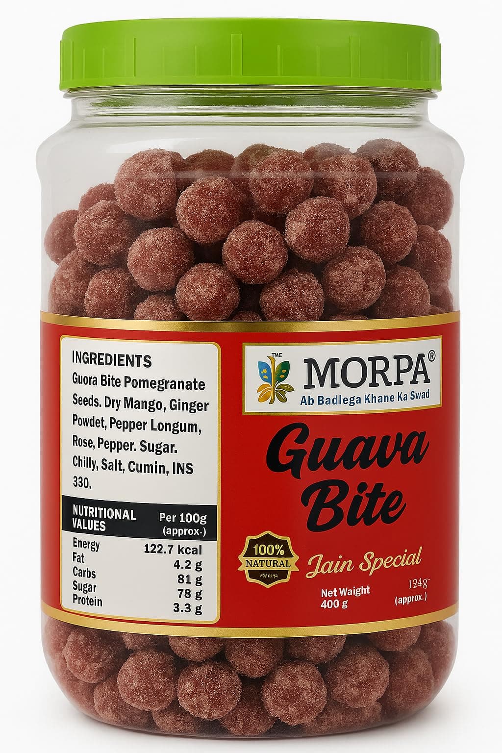 Morpa Guava Bite Candy Tangy and Sweet Guava Balls Jain Special 100% Natural Fruit Candy Mouth Freshener & Snack — image 3