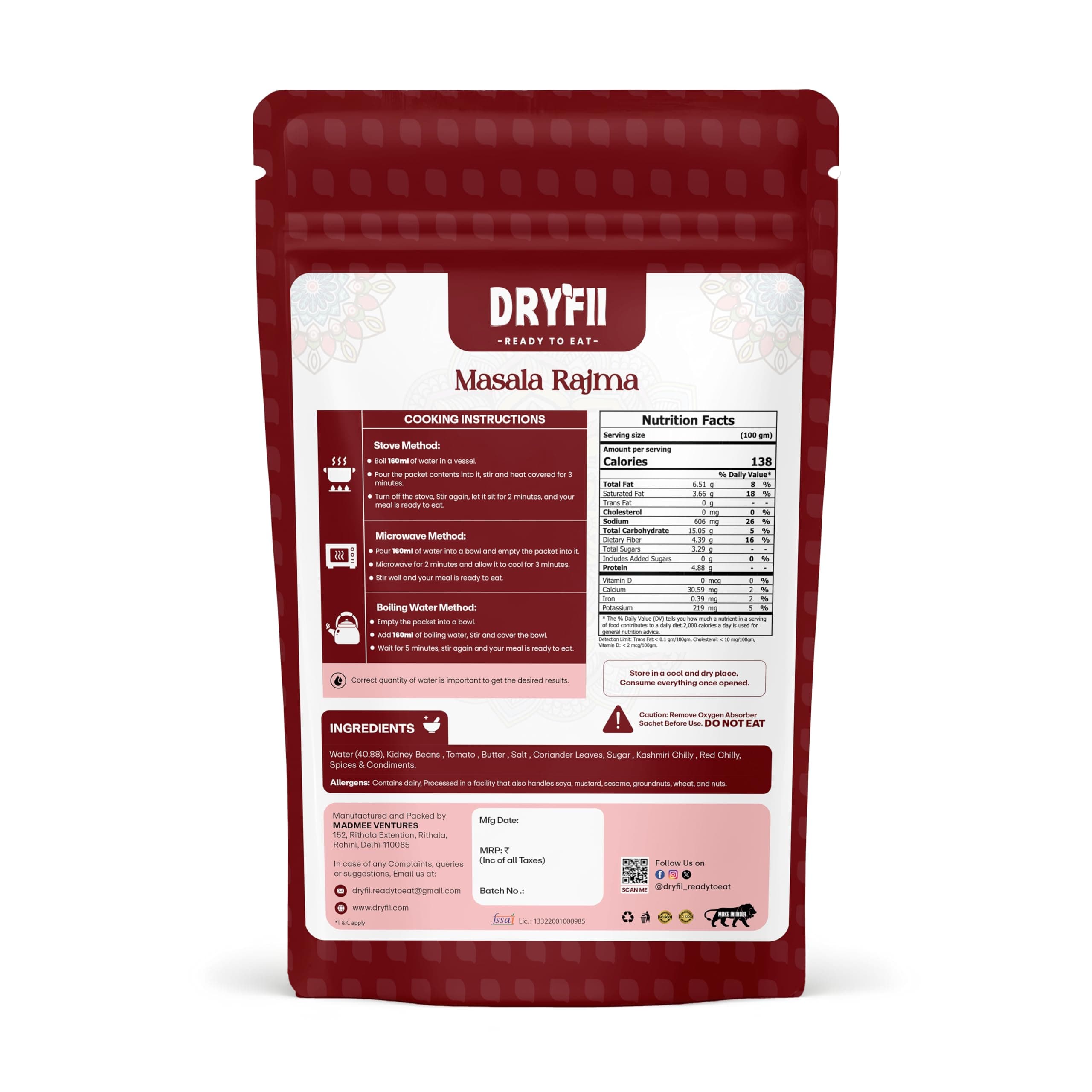 Dryfii Ready-to-Eat Palak Paratha (5 Pcs | 1 Pack) with Jain Rajma | Wholesome No Onion No Garlic Meal | Pure Vegetarian — image 2