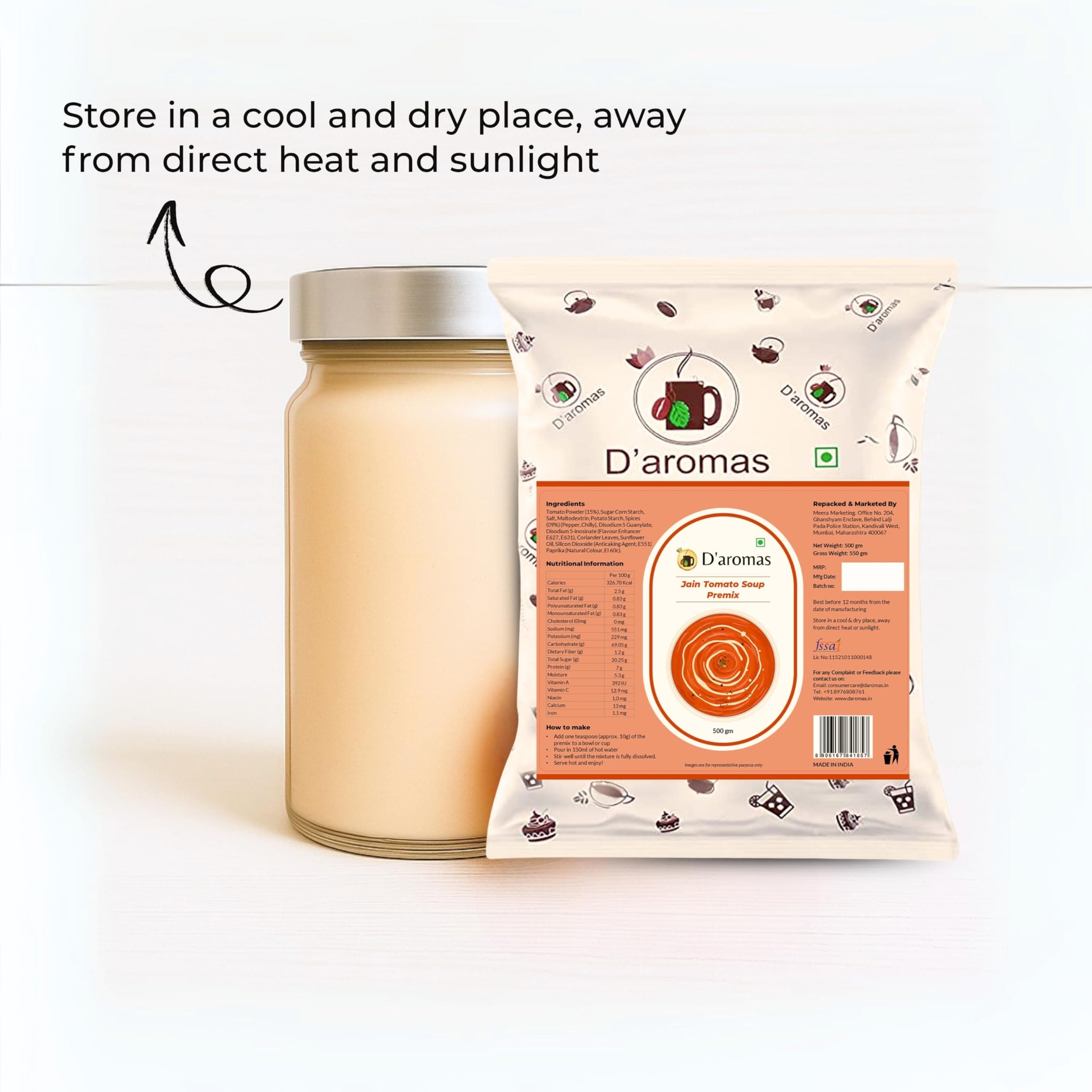 D'aromas Instant Jain Tomato Soup 3Kg, Instant Premix Powder With No Onion & No Garlic, Mix Powder, Veg Soup, No Artificial Flavour & Colour (Each 500gm) (Pack Of 6) — image 8