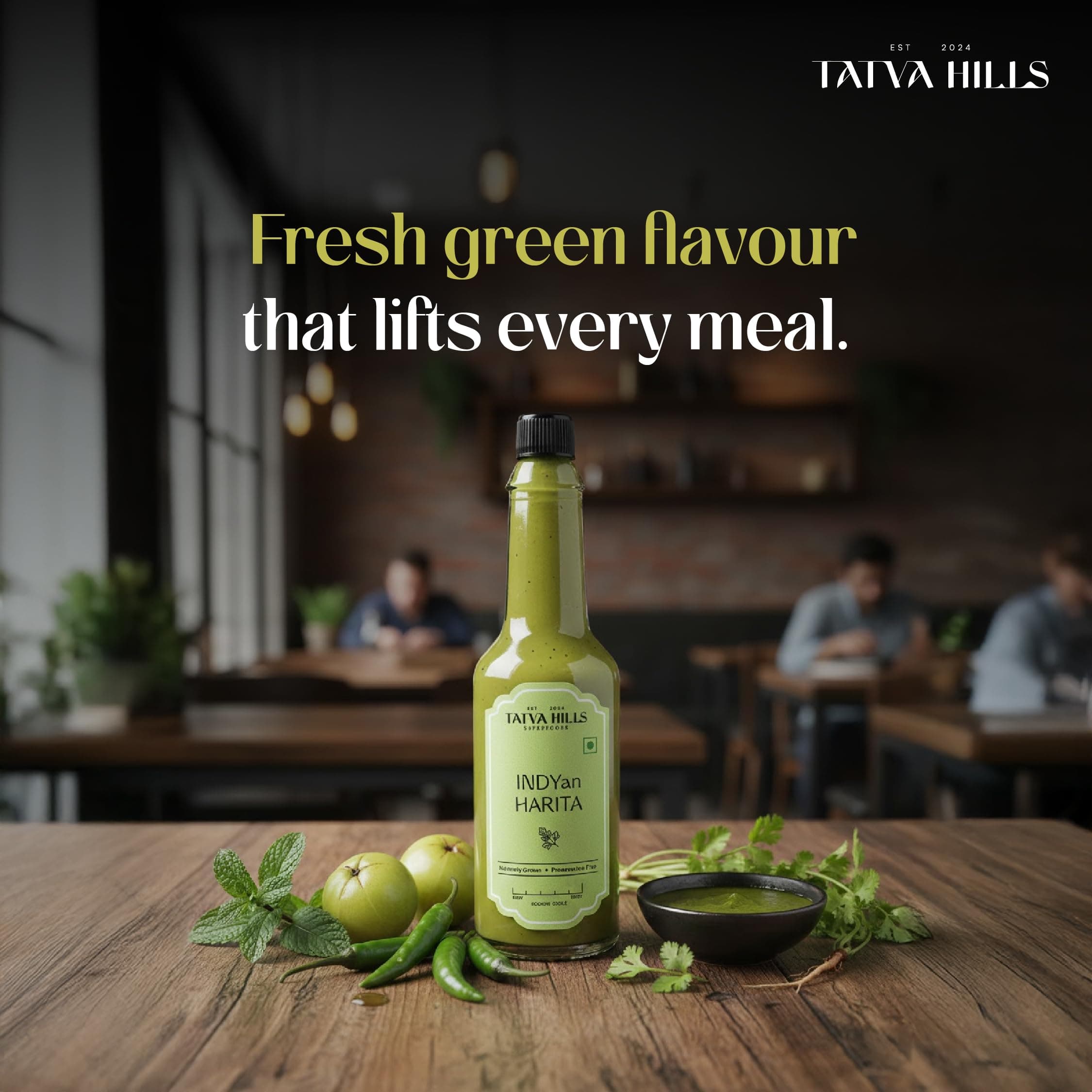 TatvaHills Superfoods INDYan Harita Green Chilli Herb Sauce | Fresh Coriander & Green Chilli Condiment | Spicy Herbal Dip for Momos, Snacks & Marinades | Preservative Free | 60g — image 3