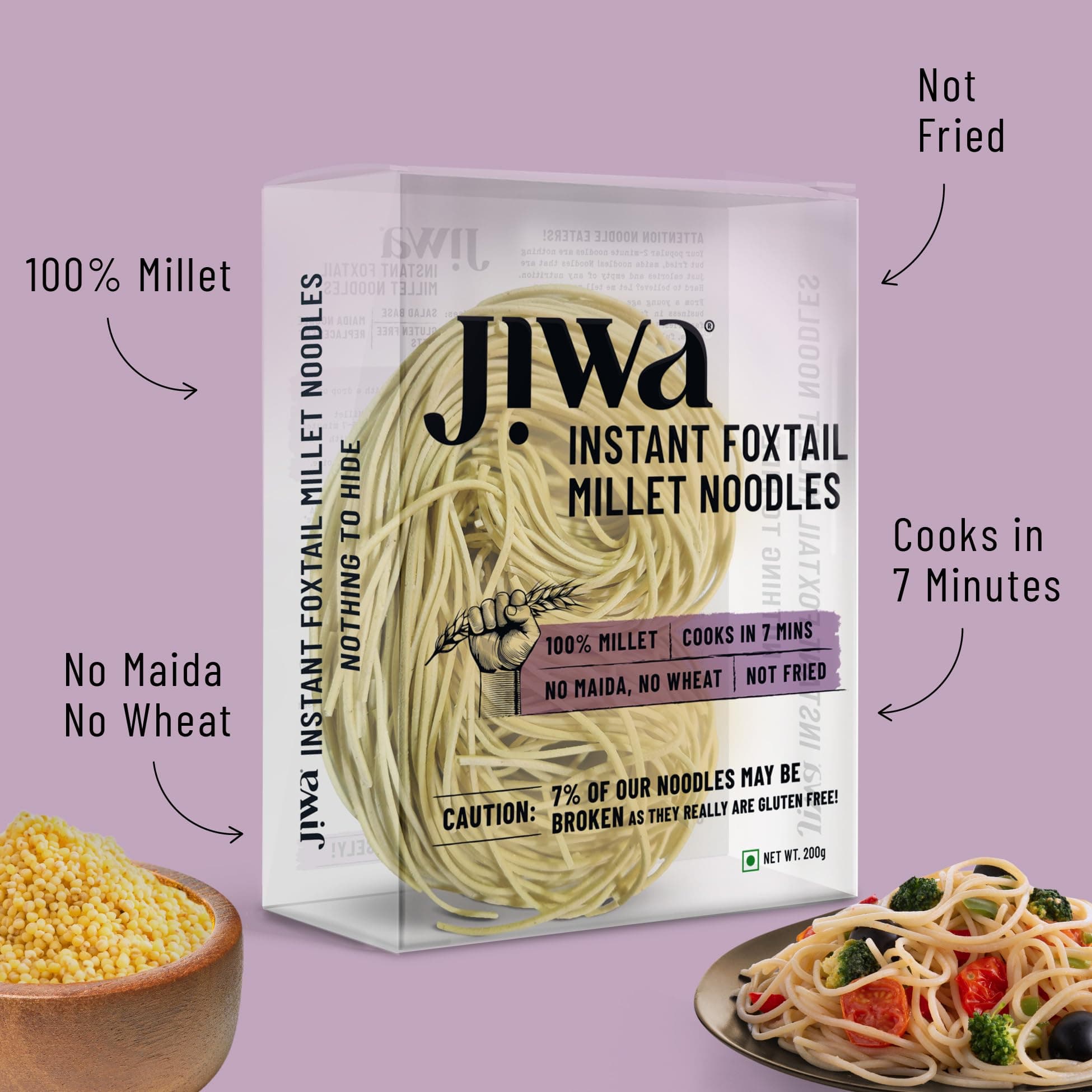 Jiwa Instant Foxtail Millet Noodles | Hakka Noodles | Cooks in 7 minutes | Ready to Cook | 100% Millet | No Maida, No Atta | Not Fried | Gluten Free | 200 g — image 4