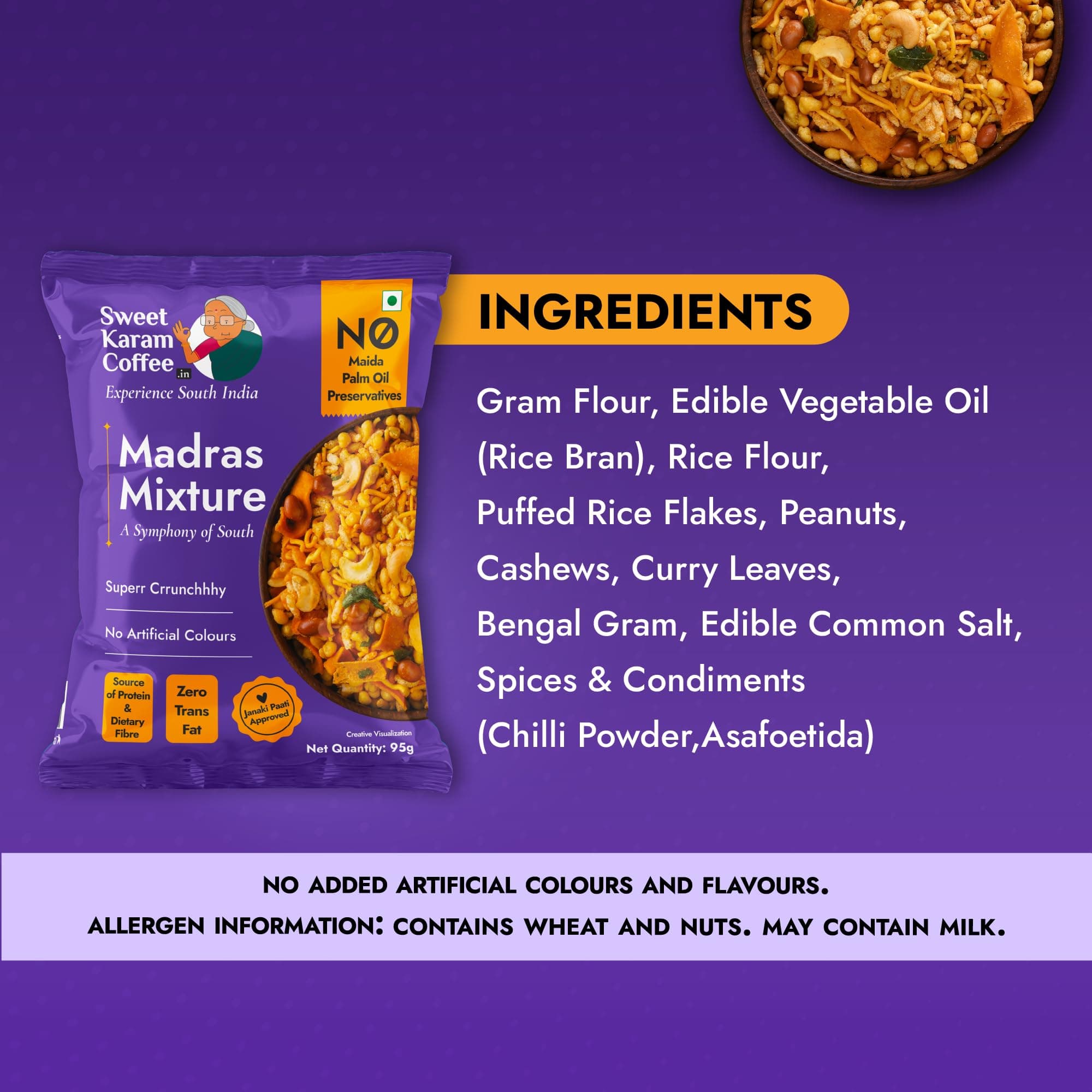 Sweet Karam Coffee Special Madras Mixture – 95grams | No Palm Oil or Preservatives | Authentic South Indian Namkeen Snack | Crispy & Fresh Homemade Taste | Perfect Tea-Time Savory — image 6