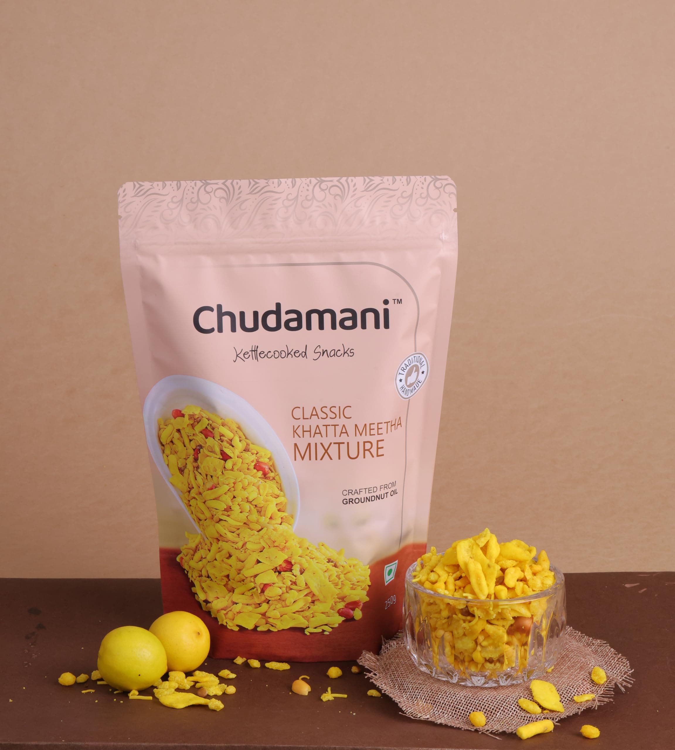 Chudamani Classic Khatta Meetha Mixture, Traditional Handmade Cooked Snacks, Crunchy Snack Mix with Puffed Rice, Sev & Spices -250gm