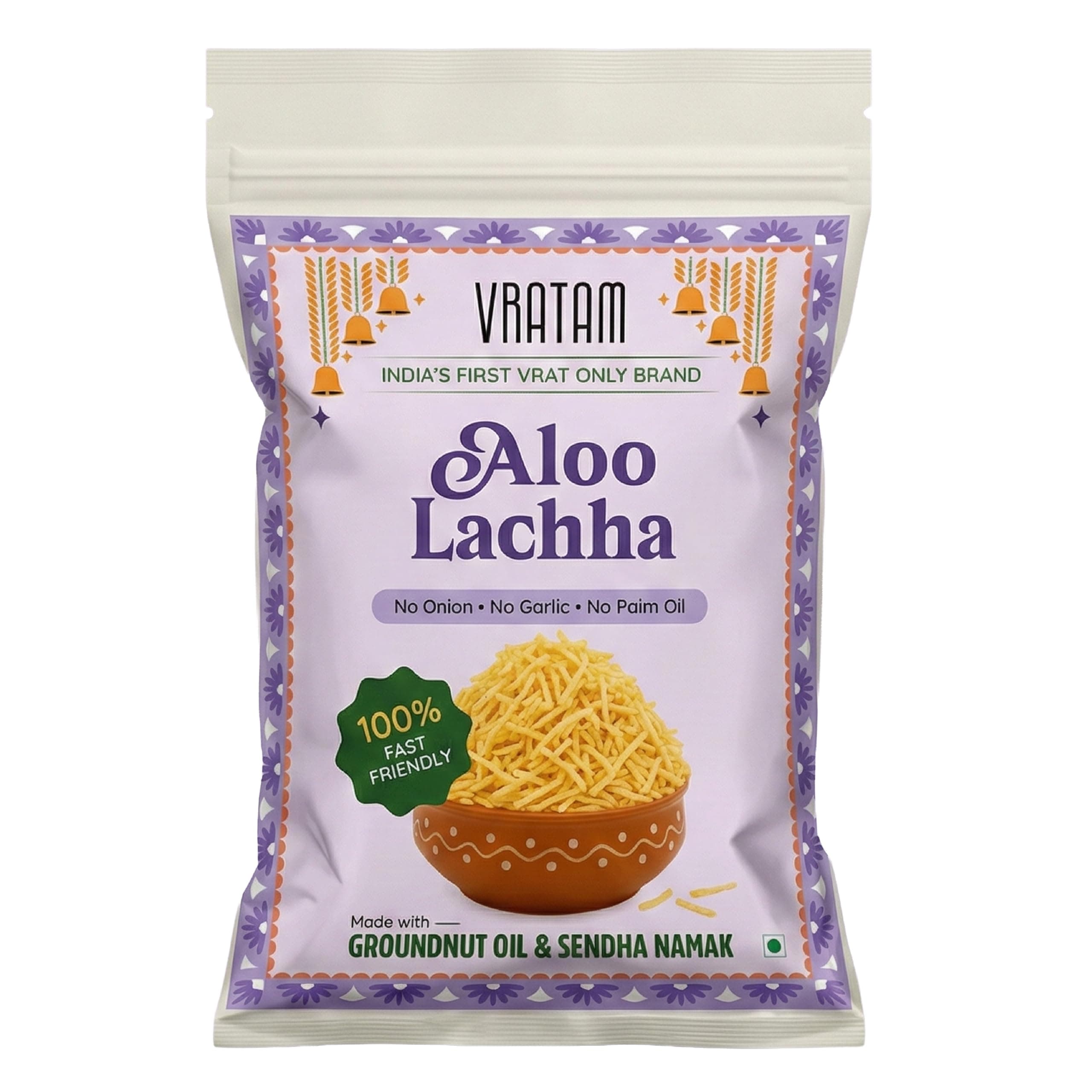 Vratam Aloo Lacha | Healthy Namkeen Aloo Bhujia for Diet | No Onion No Garlic No Palm Oil | Homemade Tasty Snacks made in Groundnut Oil | Guilt Free Snacks Jain Friendly | 110G (pack of 1)