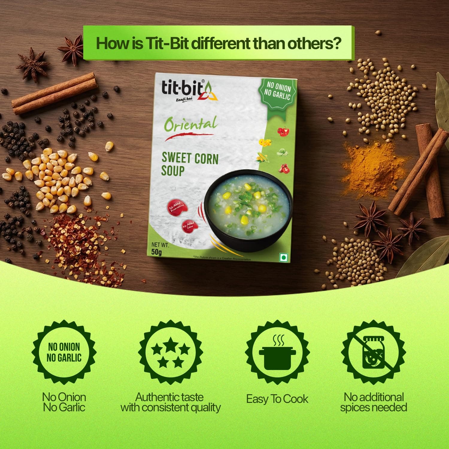 Tit-Bit Sweet Corn Soup Powder, Pack of 5 (250g), Instant Creamy and Tasty Corn Soup, No Onion No Garlic, Ready-to-eat Soup Packets for Easy Preparation — image 5