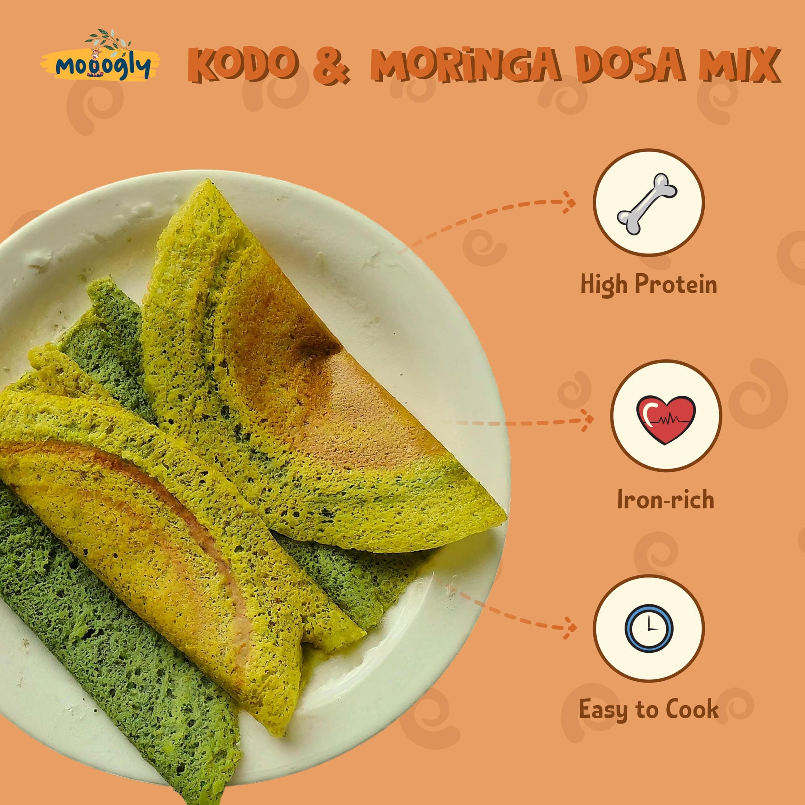 Kodo & Moringa Dosa Mix 200g - Gut Friendly Instant Breakfast | Vegan & Gluten-Free | High Protein & Fiber | No Additives or Preservatives | Easy to Cook Instant Chilla Mix for Busy Morning — image 2