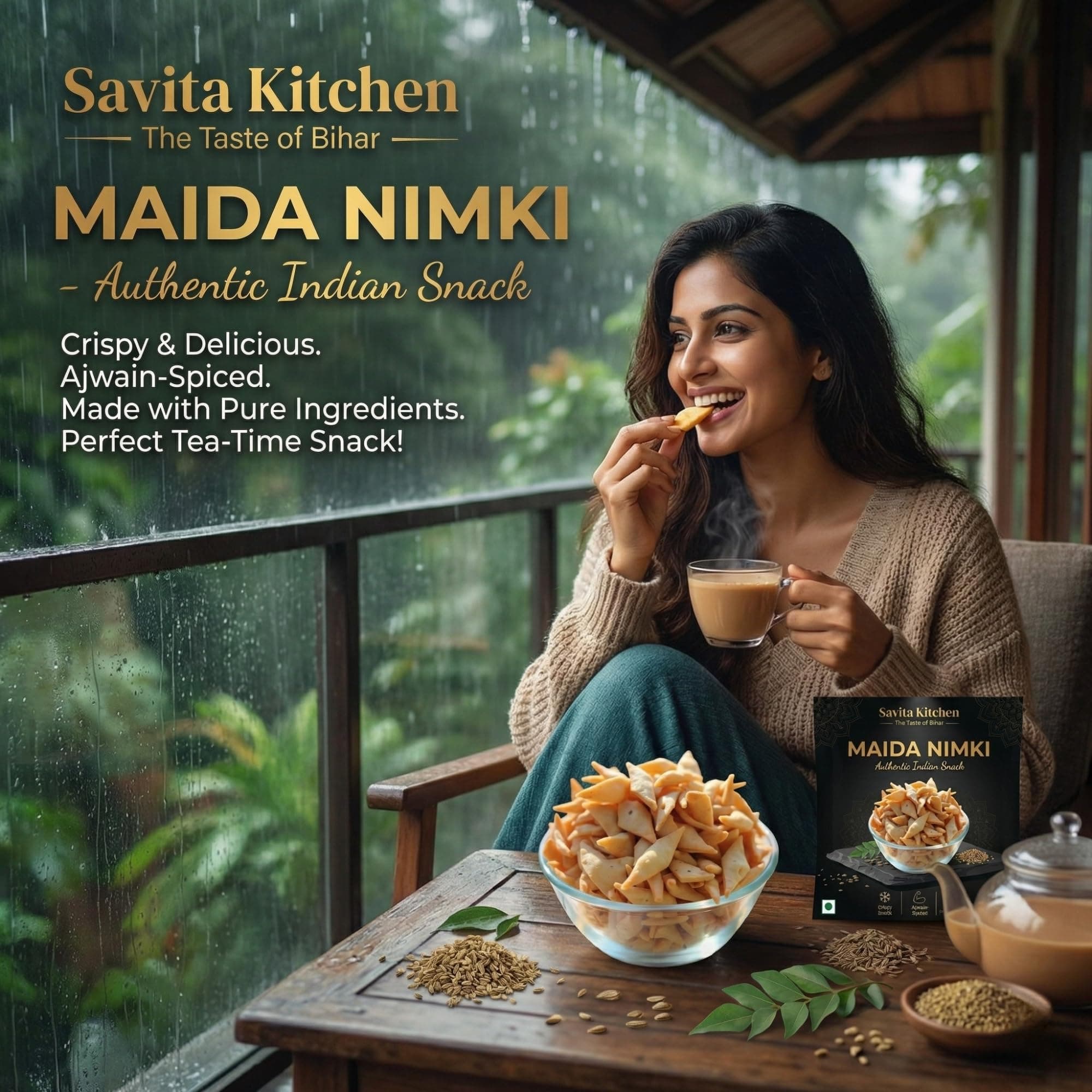 Savita Kitchen Authentic Maida Nimki (Namak Para) | Crispy Indian Tea-Time Snack | Bihar Style Homemade Namkeen | Ajwain Spiced, No Artificial Flavors | 400g — image 7