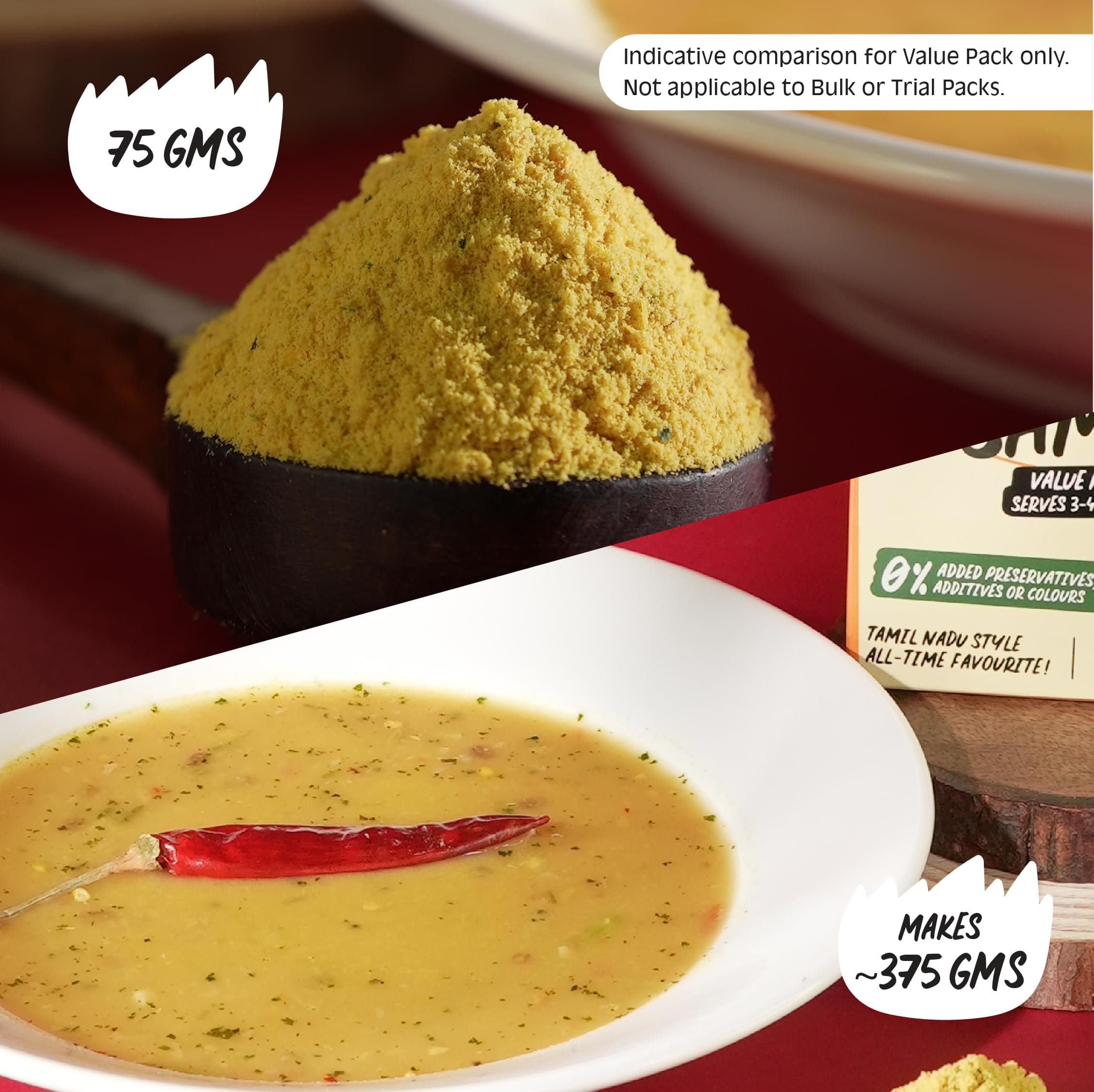 Chutnefy Tiffin Sambar | 75g Freeze-Dried Instant Dry Mix | Just Add Water to make 5-6 servings (375g) | 0% Preservatives or Additives — image 7