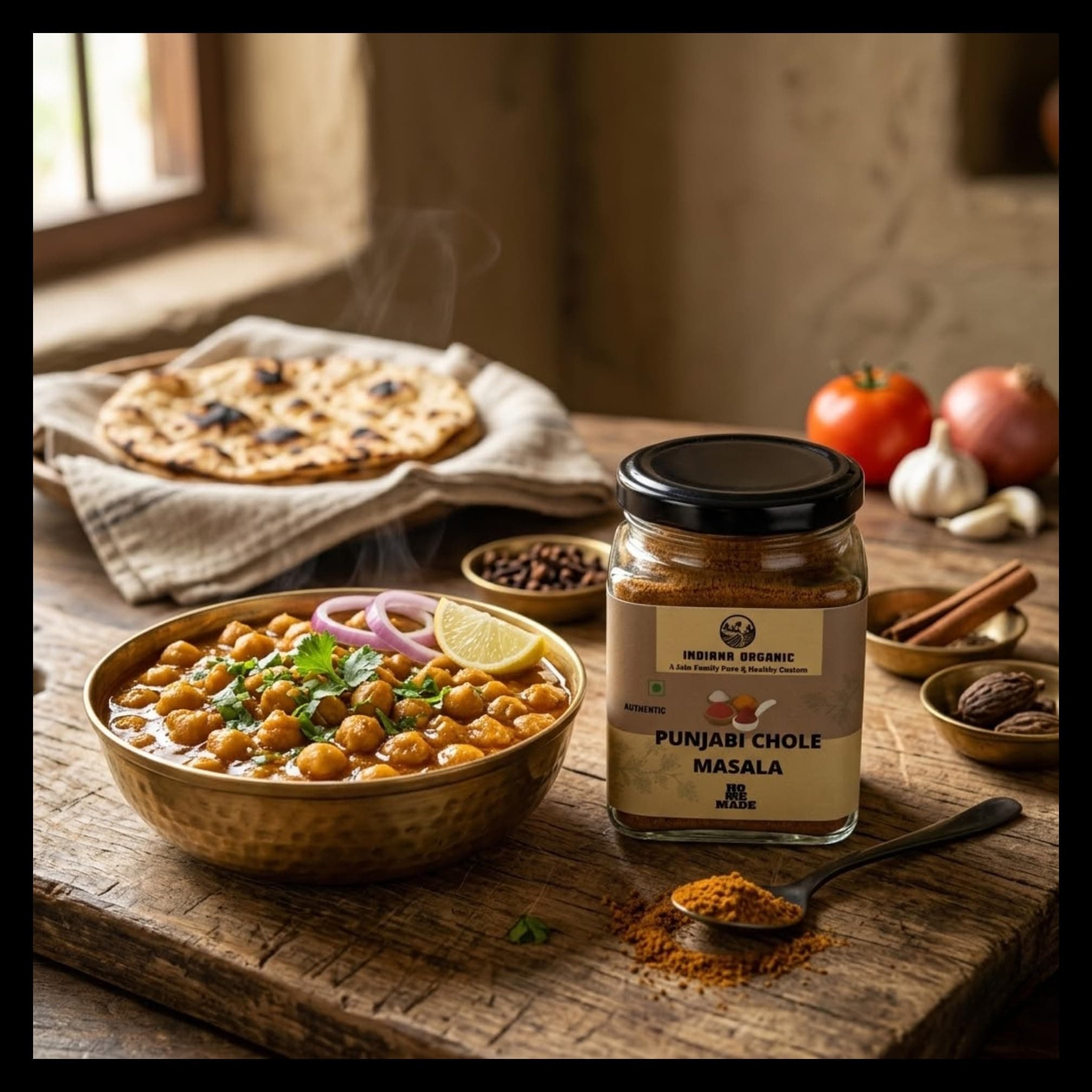 Indiana Organic Punjabi Chole Masala | Authentic North Indian Spice Blend | No Preservatives, No Additives, Gluten Free | Freshly Ground Whole Spices | Homemade Taste | 150g Glass Jar | No onion & garlic added — image 7