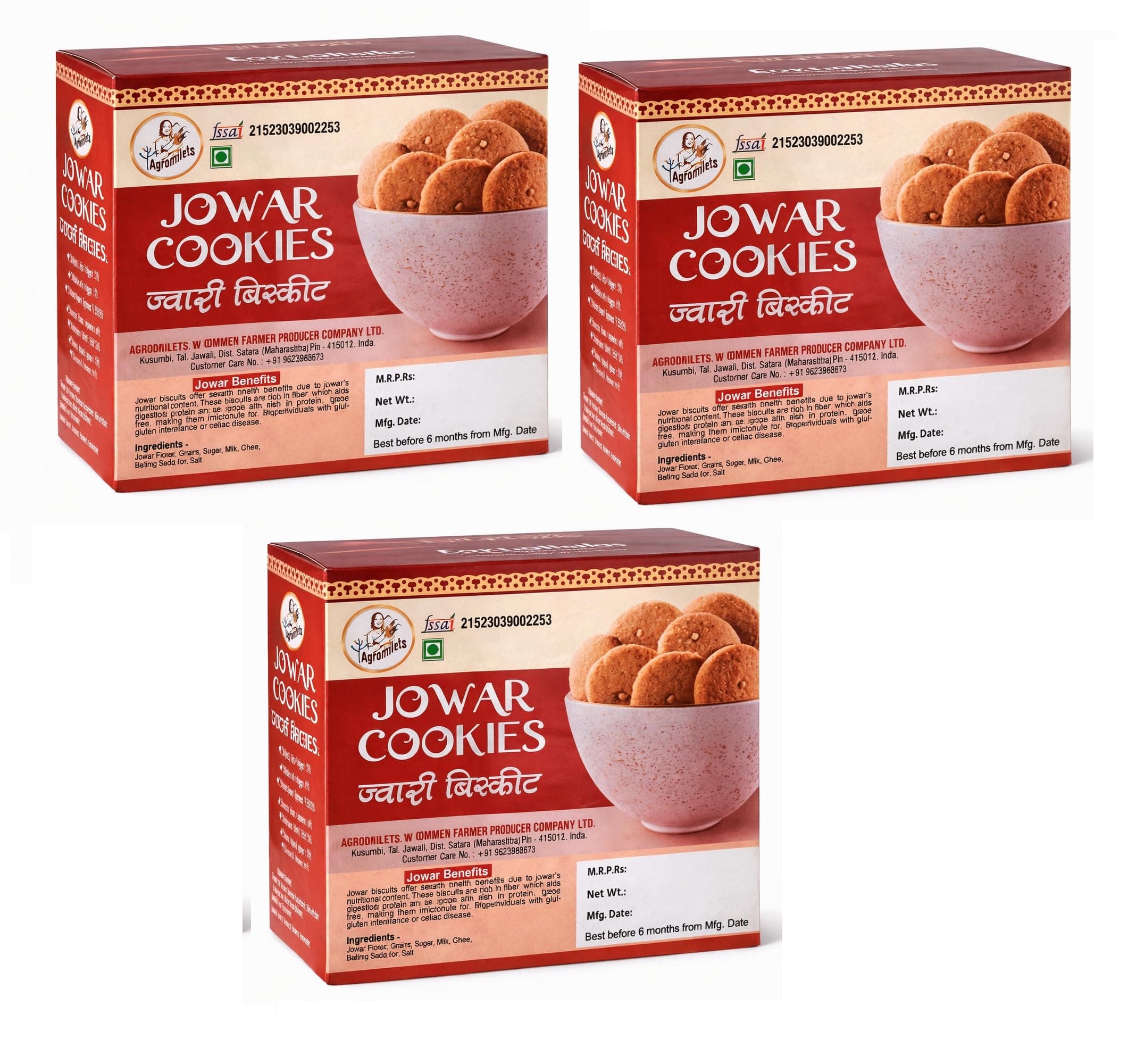 AGROMILETS Jwari Cookies 200g Pack of 3 | Jowar Biscuits | Baked Millet Snack | Grain Based Tea Time Food | Crisp Texture Cookies | Suitable for Regular Use | 3 x 200g Pack — image 2