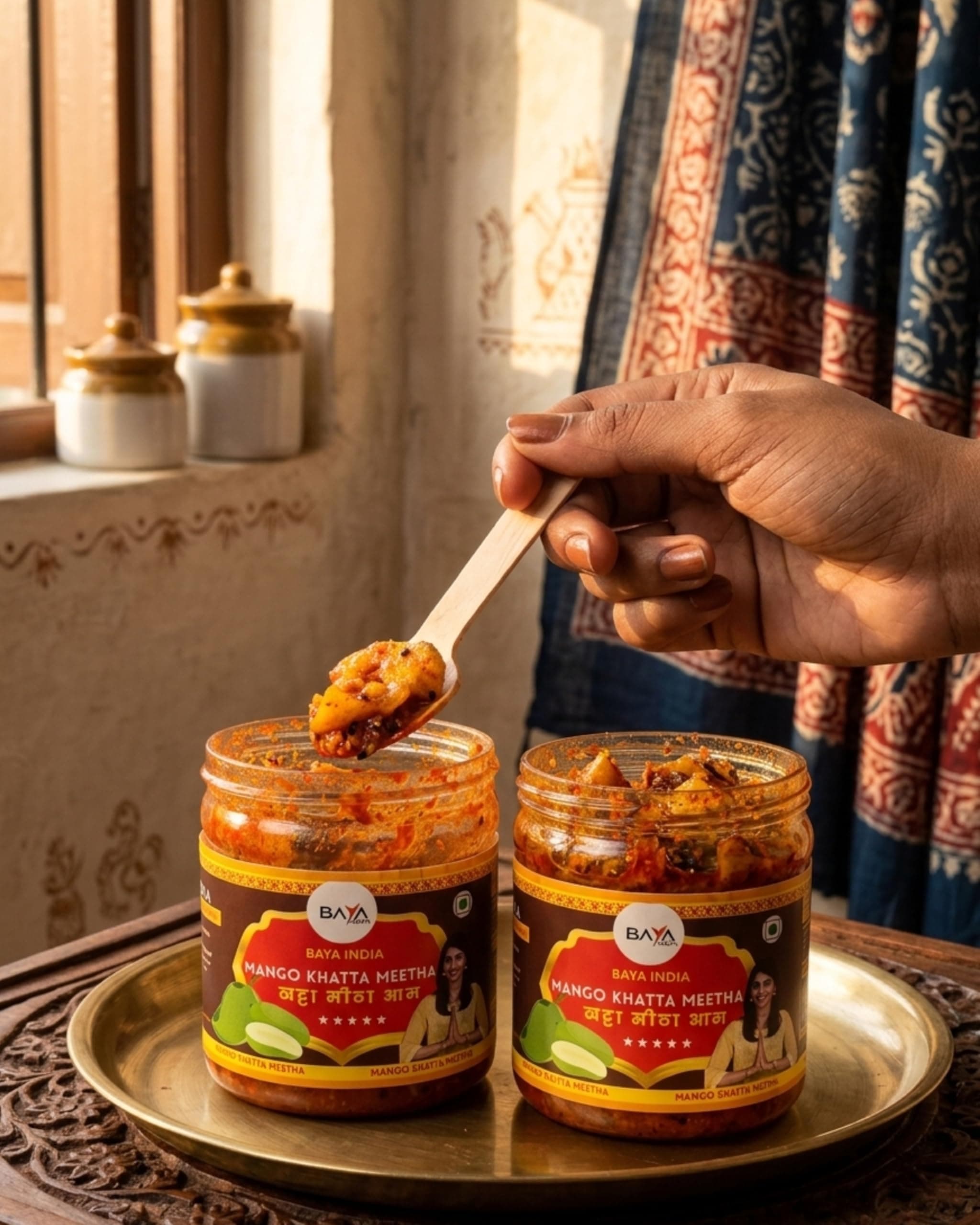 Baya India Khatta Meetha Mango Pickle | Sweet & Tangy Aam ka Achar | Homemade Style | No Chemical & No Preservatives | Traditional Indian Pickle | No Onion No Garlic | 250g Plastic Jar (250g) — image 3
