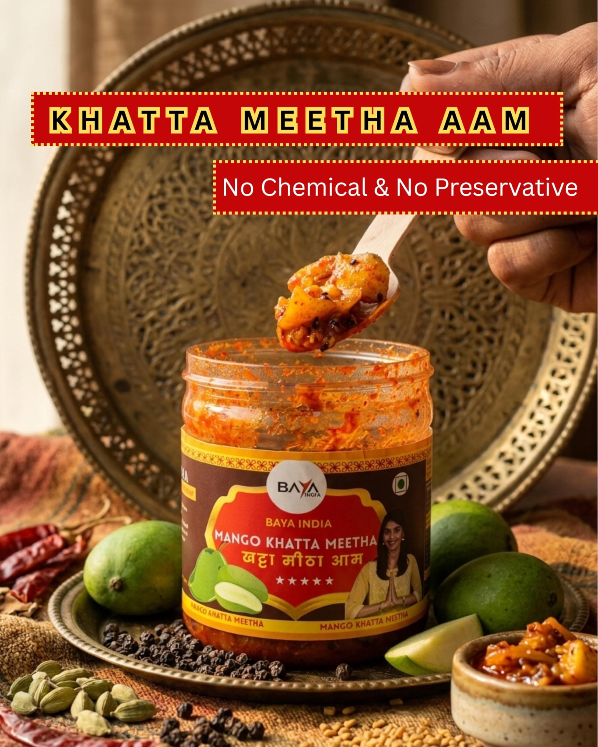 Baya India Khatta Meetha Mango Pickle | Sweet & Tangy Aam ka Achar | Homemade Style | No Chemical & No Preservatives | Traditional Indian Pickle | No Onion No Garlic | 250g Plastic Jar (250g) — image 5
