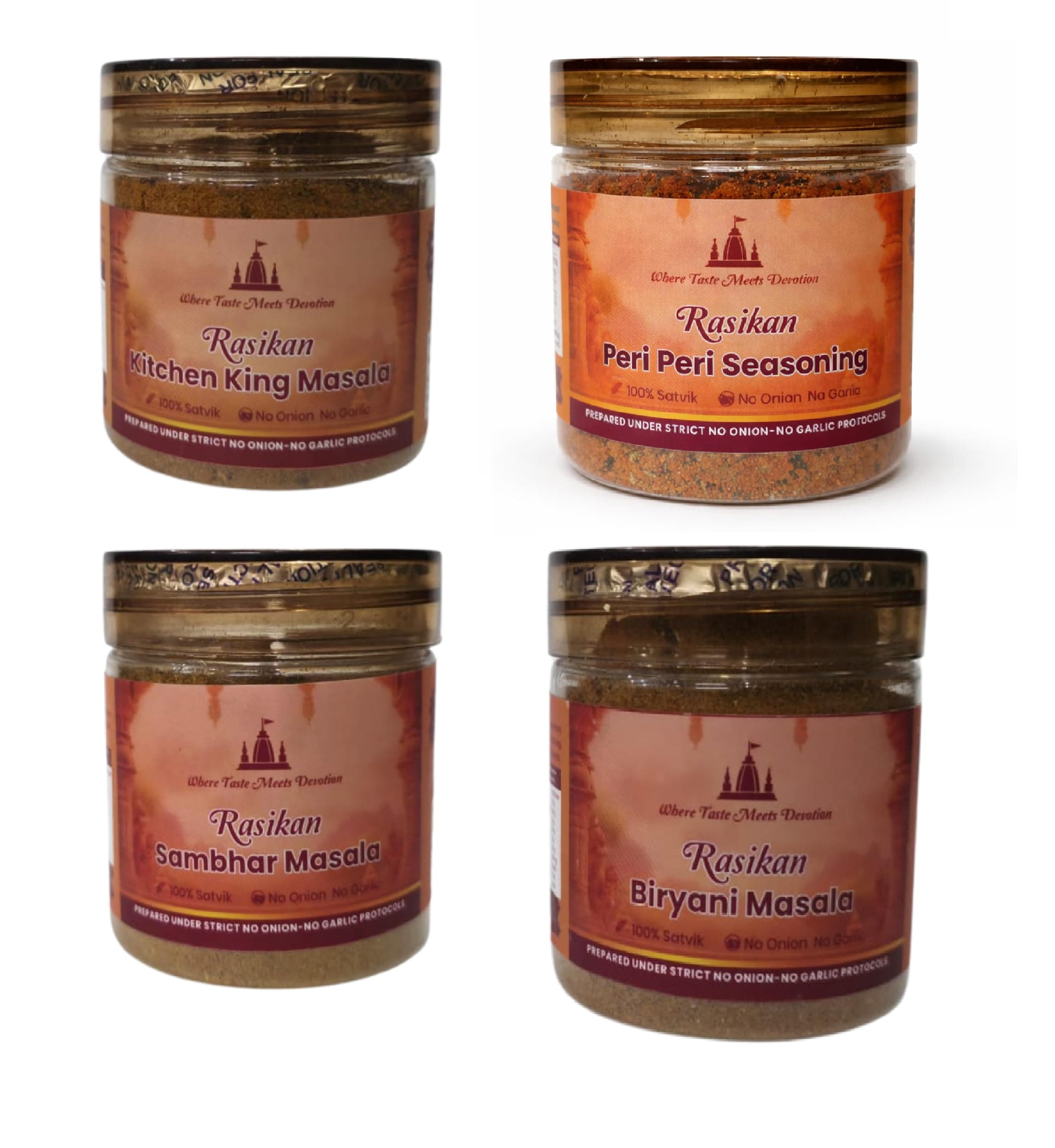 Rasikan Jain Satvik Masala Combo - Peri Peri, Kitchen King, Sambhar & Biryani Masala (320g)No Onion No Garlic | Freshly Ground Small Batch Spices | No Added Colour or Preservatives | Perfect for Bhog, Satvik & Everyday Cooking — image 2