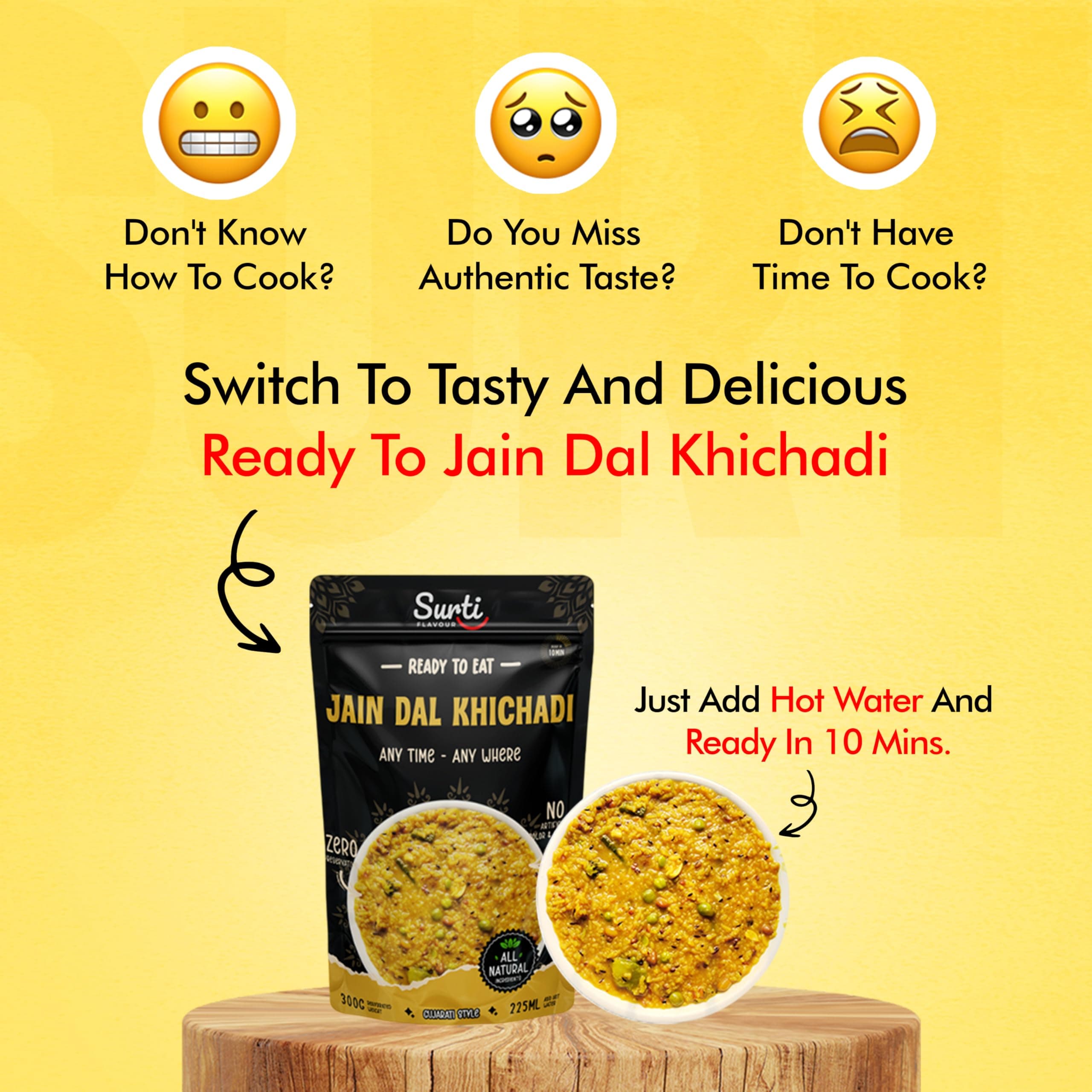 Surti Jain Dal Khichadi Ready To Eat 300g Gujarati Style Comfort Meal Instant Food Protein Rich No Artificial Colors Flavours Anytime Meal (Pack of 3) — image 9