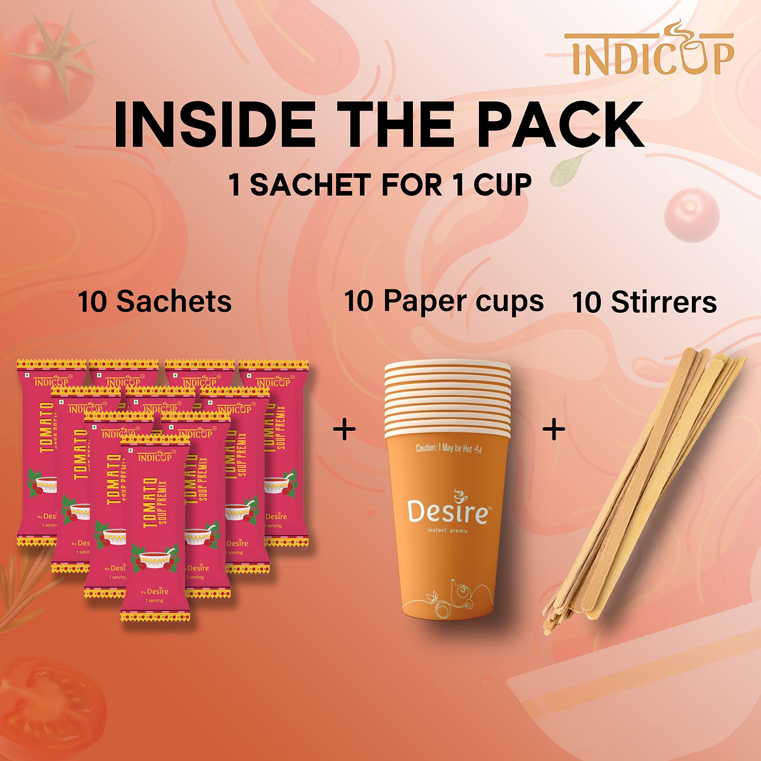 INDICUP Tomato Soup Packet | Ready to Eat Instant Soup Premix | Soup in Fresh Just Add Hot Water & Enjoy | Refreshing Taste | 20 Sachets — image 3