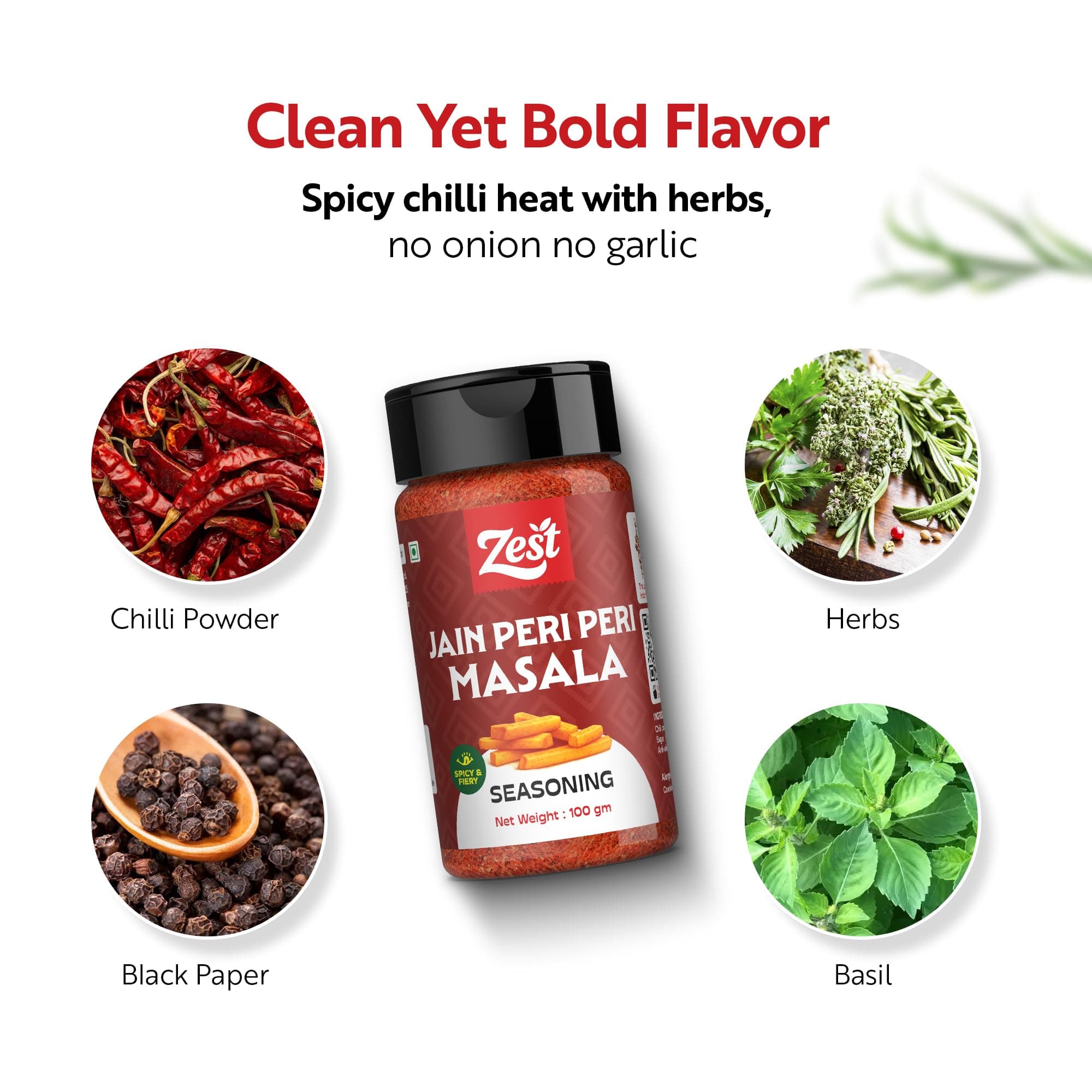Zest Jain Peri Peri Seasoning 100g | No Onion No Garlic Spicy & Tangy Masala Powder | Fries, Pizza, Pasta, Noodles & Snacks Sprinkle | All-Purpose Seasoning — image 5