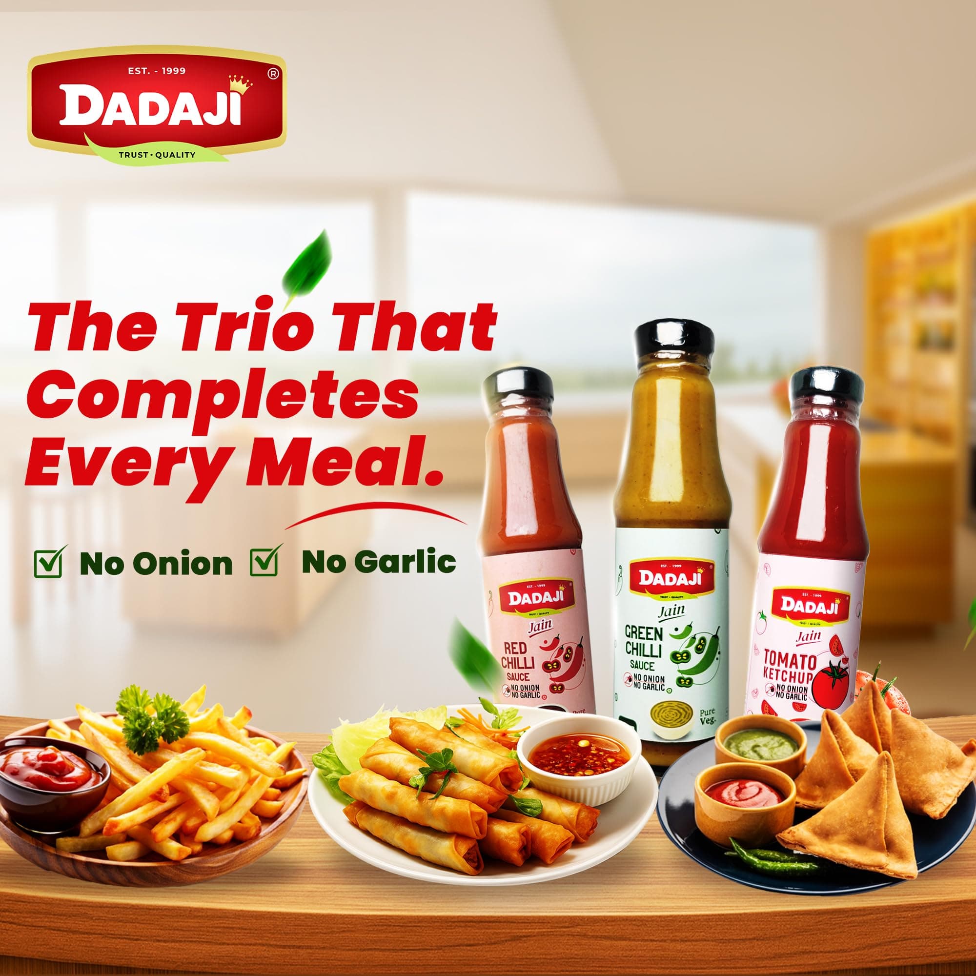 Dadaji Trio JAIN Sauce Combo | Jain Green Chilli, Jain Tomato Ketchup, Jain Red Chilli Sauce | No Onion & Garlic | Bold Asian Flavours | Spicy, Tangy & Tasty | Clear Ingredients | No MSG or Trans Fats | 200gm each — image 4
