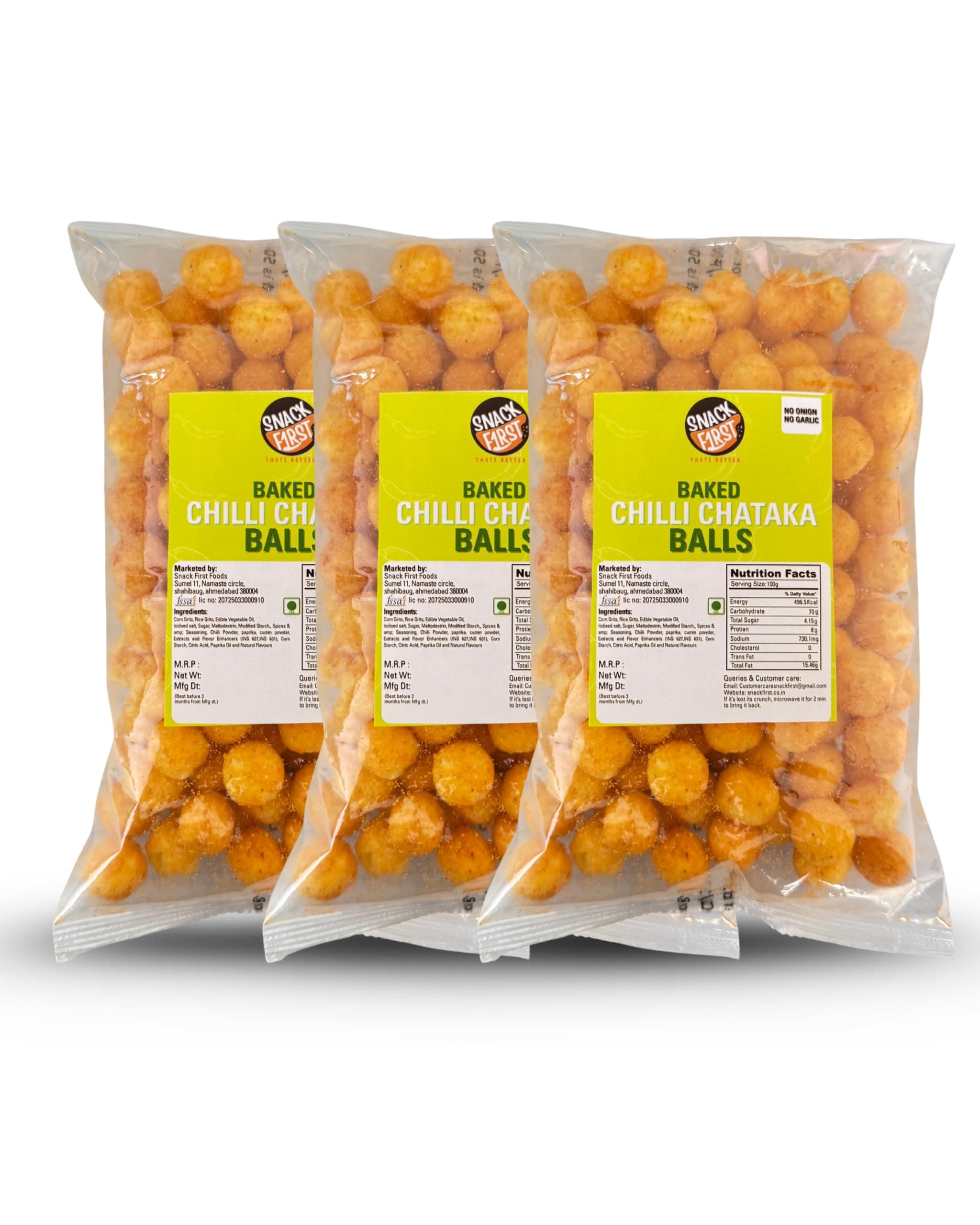 Snack First Chilli Chataka Balls, Corn balls, Combo of 3, No Onion No Garlic, Puffed Snack, Healthy Snack, Party Snack, Namkeen, Each 80g — image 2