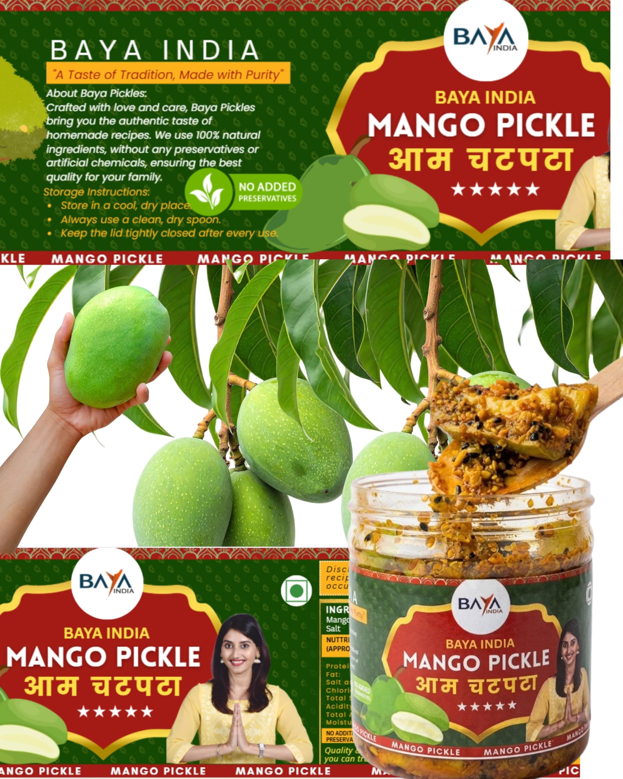 Baya India Mango & Jackfruit Pickle Combo | Homemade Aam aur Kathal ka Achar | Tangy & Flavorful Pickle | Made with Mustard Oil | No Added Preservatives | No Garlic No Onion | 350g each — image 7