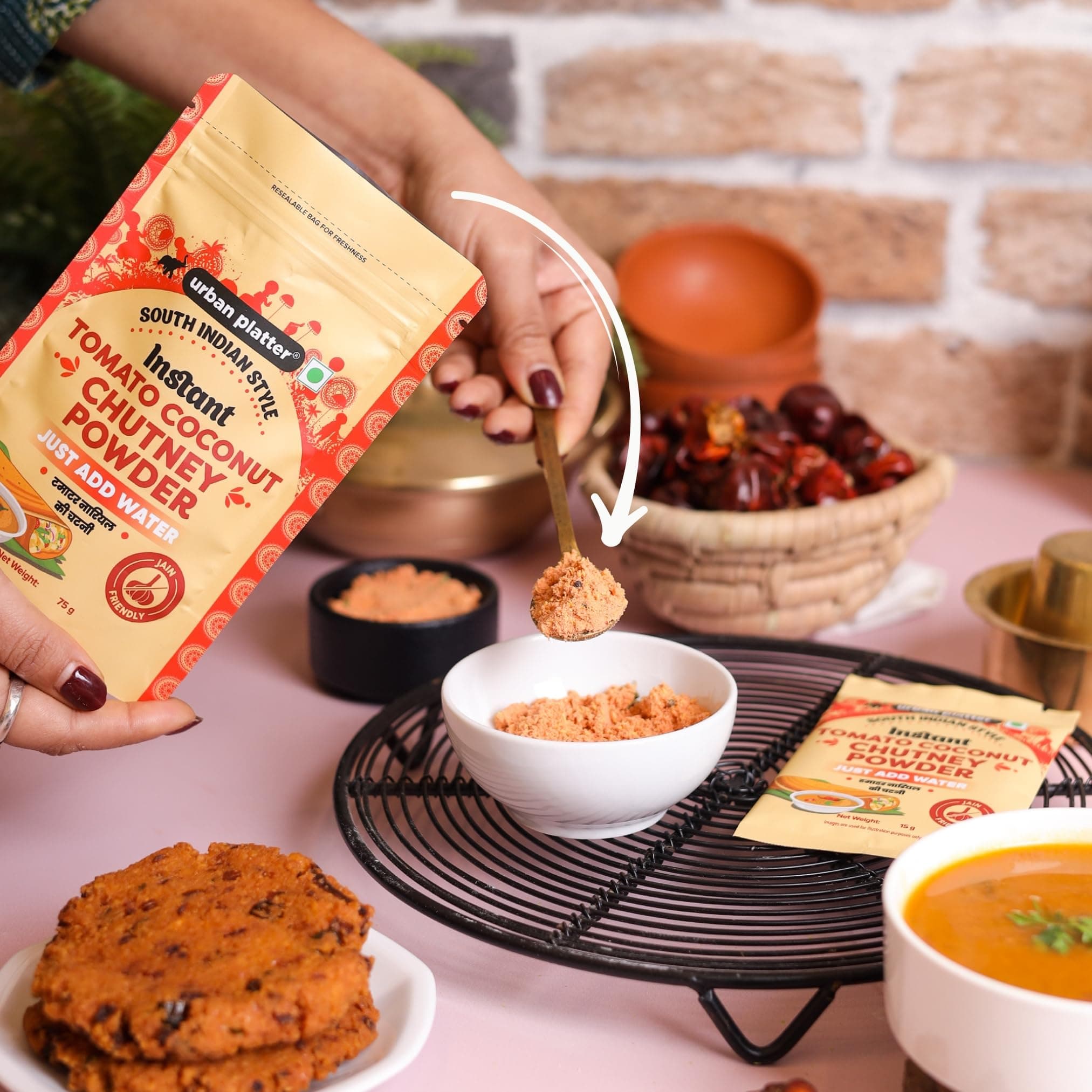 Urban Platter South Indian Style Instant Tomato Coconut Chutney Powder, 200g / 7oz [Nariyal ki Chutney, Just Add Water] — image 3