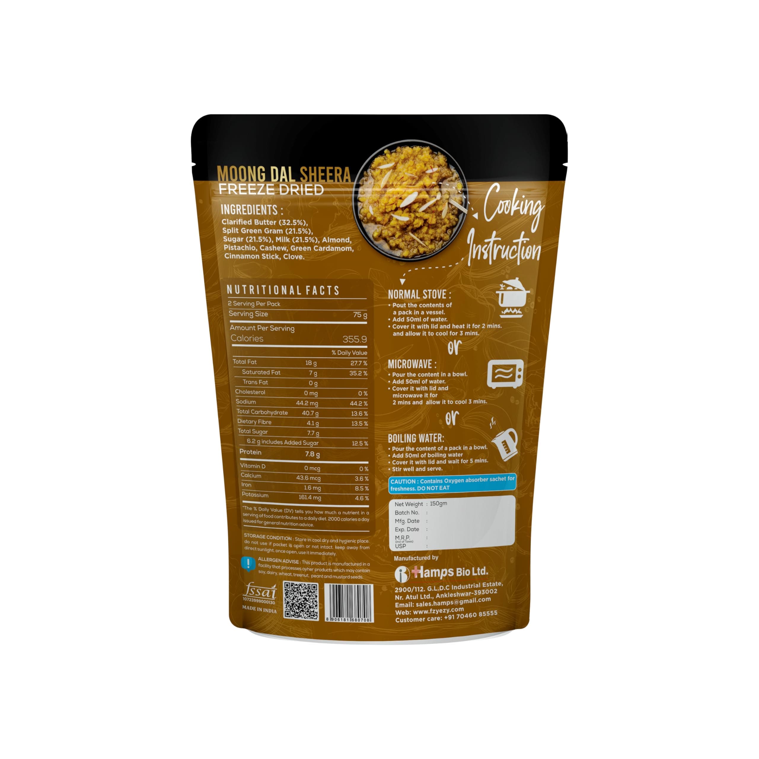 FzyEzy Freeze-Dried Moong Dal Sheera | Instant Gourmet Delight Traditional Indian Dessert | Ready-to-Eat | Instant Meal | Indian Cuisine | Delicious & Convenient Snack or Dessert | 150gm — image 2