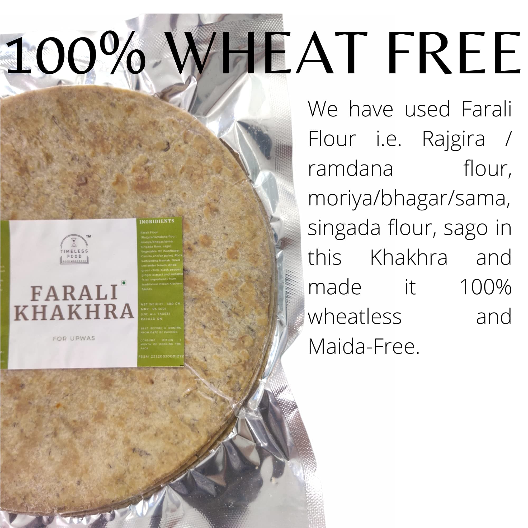Timeless Food Farali Khakhra for Upwas & Vrat 400g | Wheatless Sahgar Khakhra for Fasting | Vacuum Pack | Healthy & Crunchy Snack — image 3