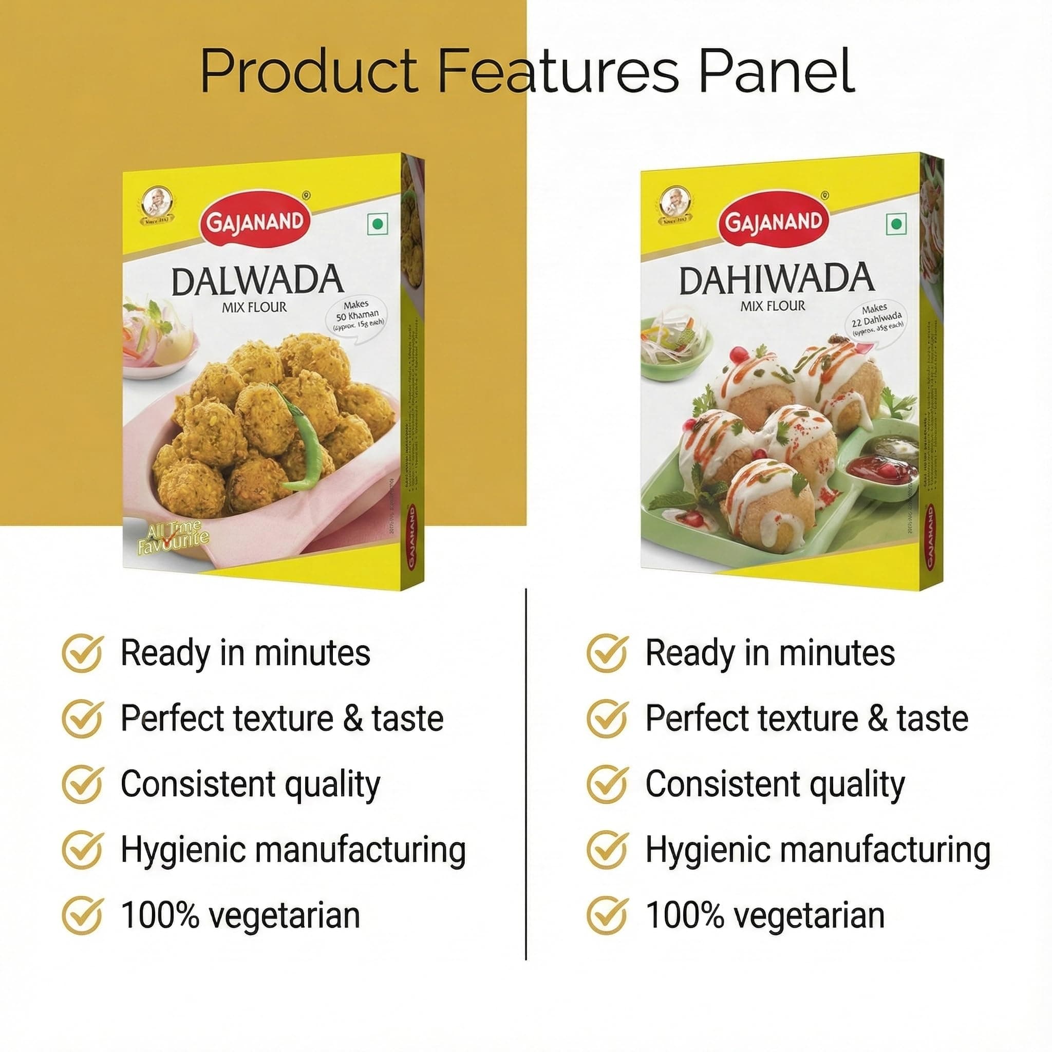 GAJANAND Instant Mix Combo Pack | Dalwada Mix Flour, Dahiwada Mix Flour, 400 gm Each | Easy to Make Healthy Breakfast mix — image 5