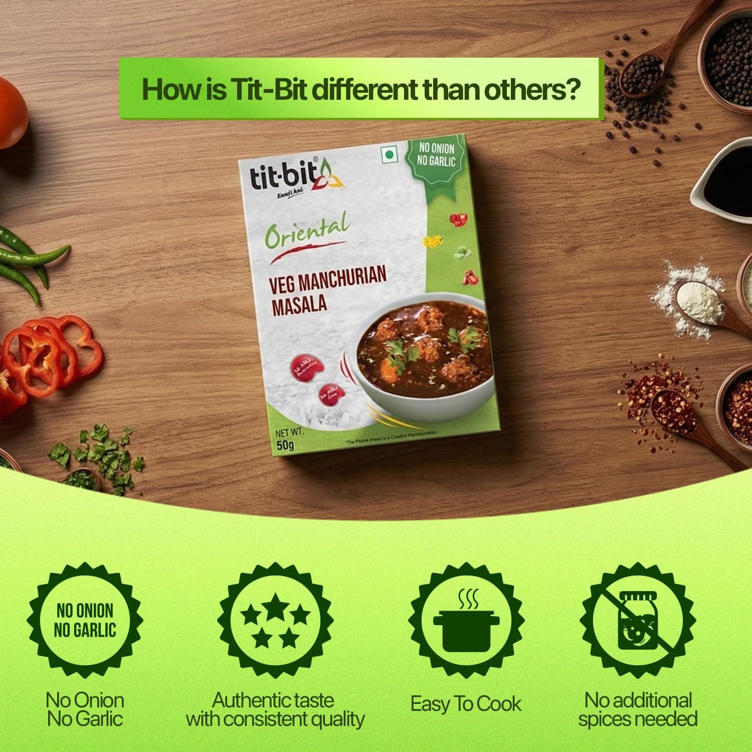 Tit-Bit Manchurian Masala Mix Pack of 5 (250g) No Onion No Garlic - Restaurant Taste at Home - Quick & Easy Cook in Minutes - Manchurian Gravy Mix Seasoning — image 5