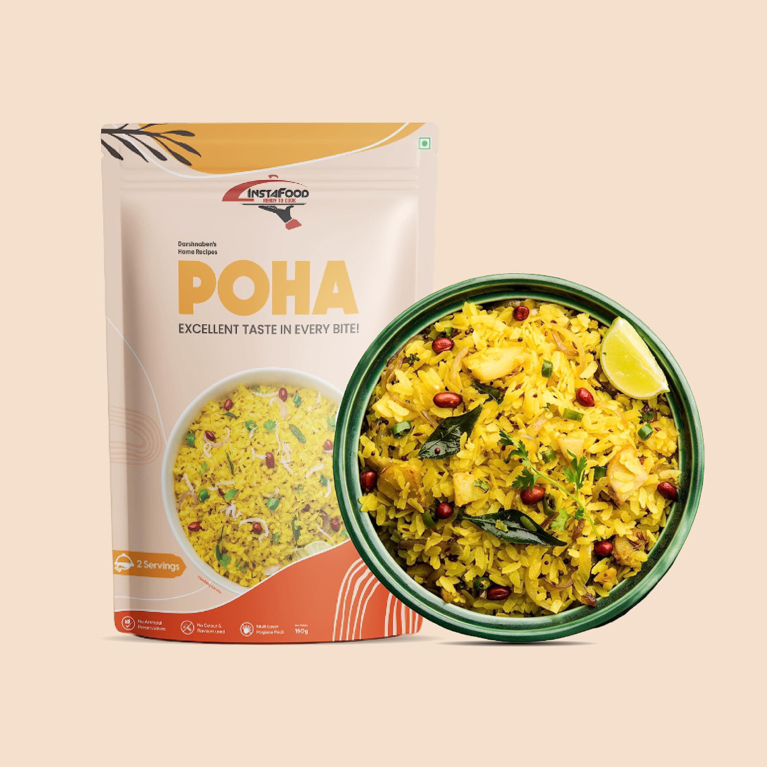 INSTAFOOD Breakfast Poha | Ready to Cook Meal | 2-3 Servings | Pack of 1 (150g) | After Cooking Gets 300GM to Serve | Zip Lock Packaging | Vegetarian Meal | Just Add Water and Cook — image 3