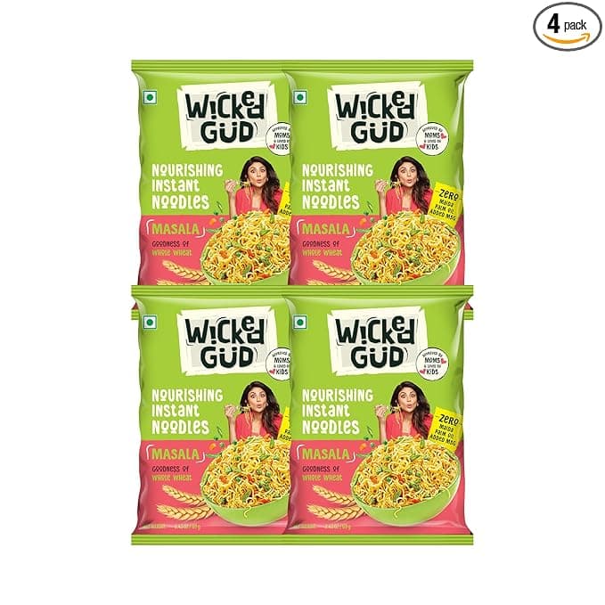 WickedGud Nourishing Masala Instant Noodles | Healthy Noodles | No Maida | No Oil | No MSG | High Protein & Fibre | Cholesterol Free | 69 g Each (Pack of 4)