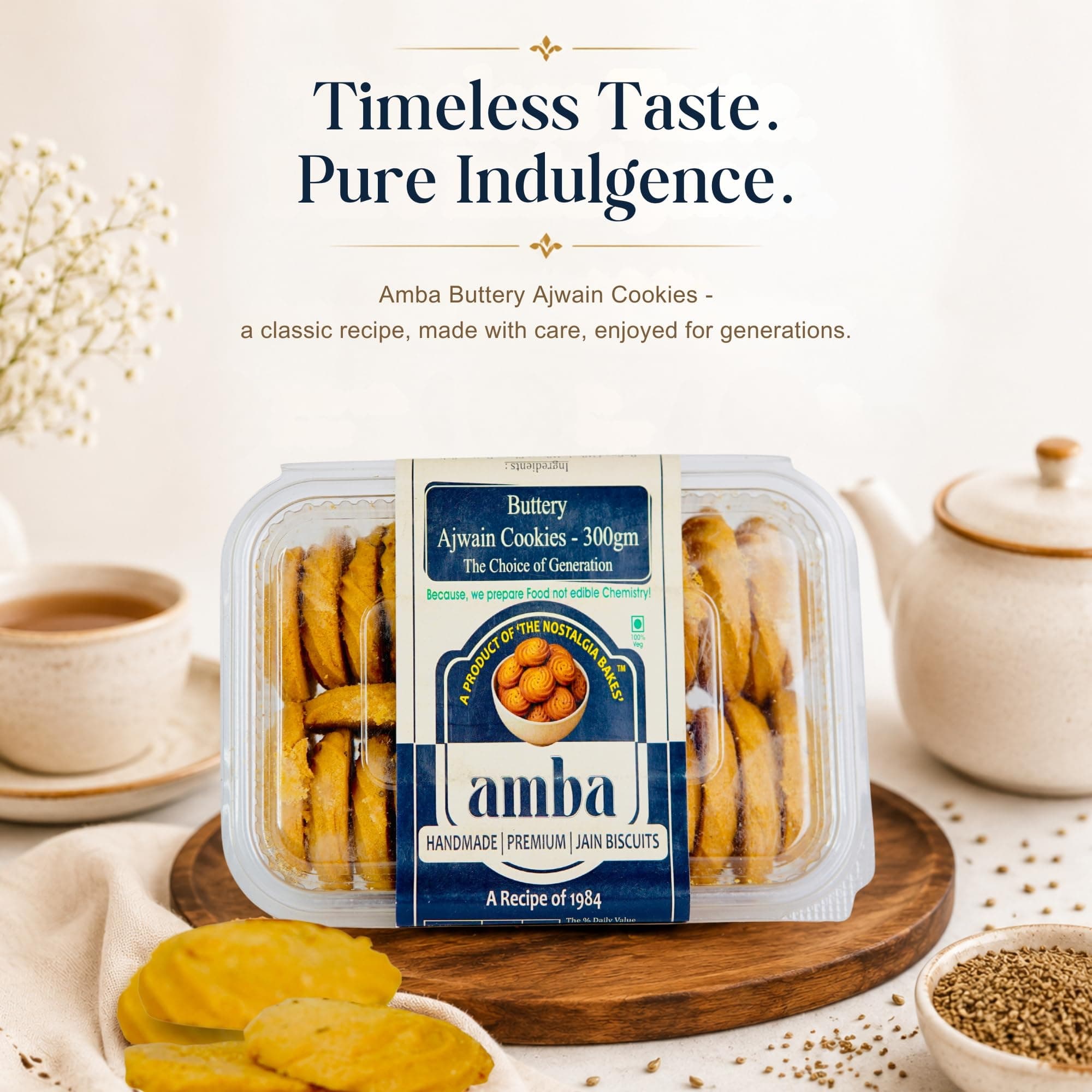Amba Handmade Jain Biscuits Combo Pack | Buttery Ajwain Cookies & Peepe Wale Aata Biscuits | Traditional Tea Time | Crunchy & Fresh Baked Snacks | Premium Indian Bakery Cookies Combo Pack — image 3
