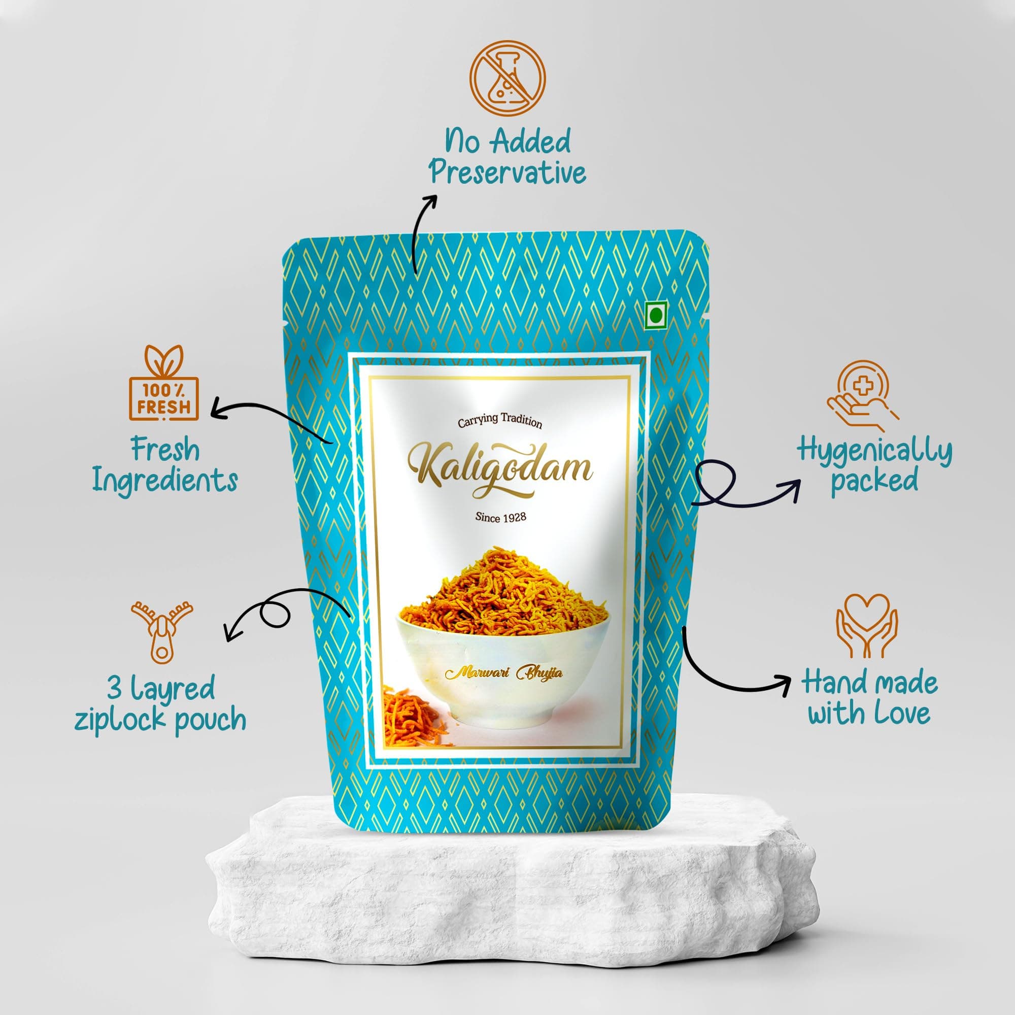 Kaligodam Marwari Bhujia Combo (2 x 400g) – Authentic Rajasthani Namkeen | Crispy & Spicy Tea-Time Snack | Cold-Grinded Besan & Handpicked Spices | No Onion, No Garlic | Ready to Eat | 100% Vegetarian — image 8