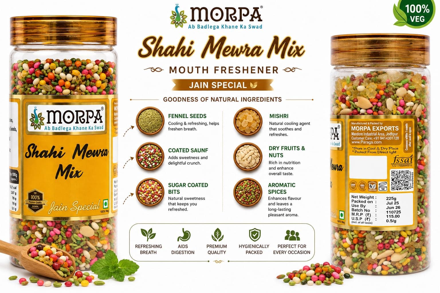 Morpa Shahi Mewra Mix Mouth Freshener Jain Special Mukhwas with Fennel Seeds Dry Fruits and Sugar Coated Saunf Refreshing After Meal Digestive 200 gm — image 3