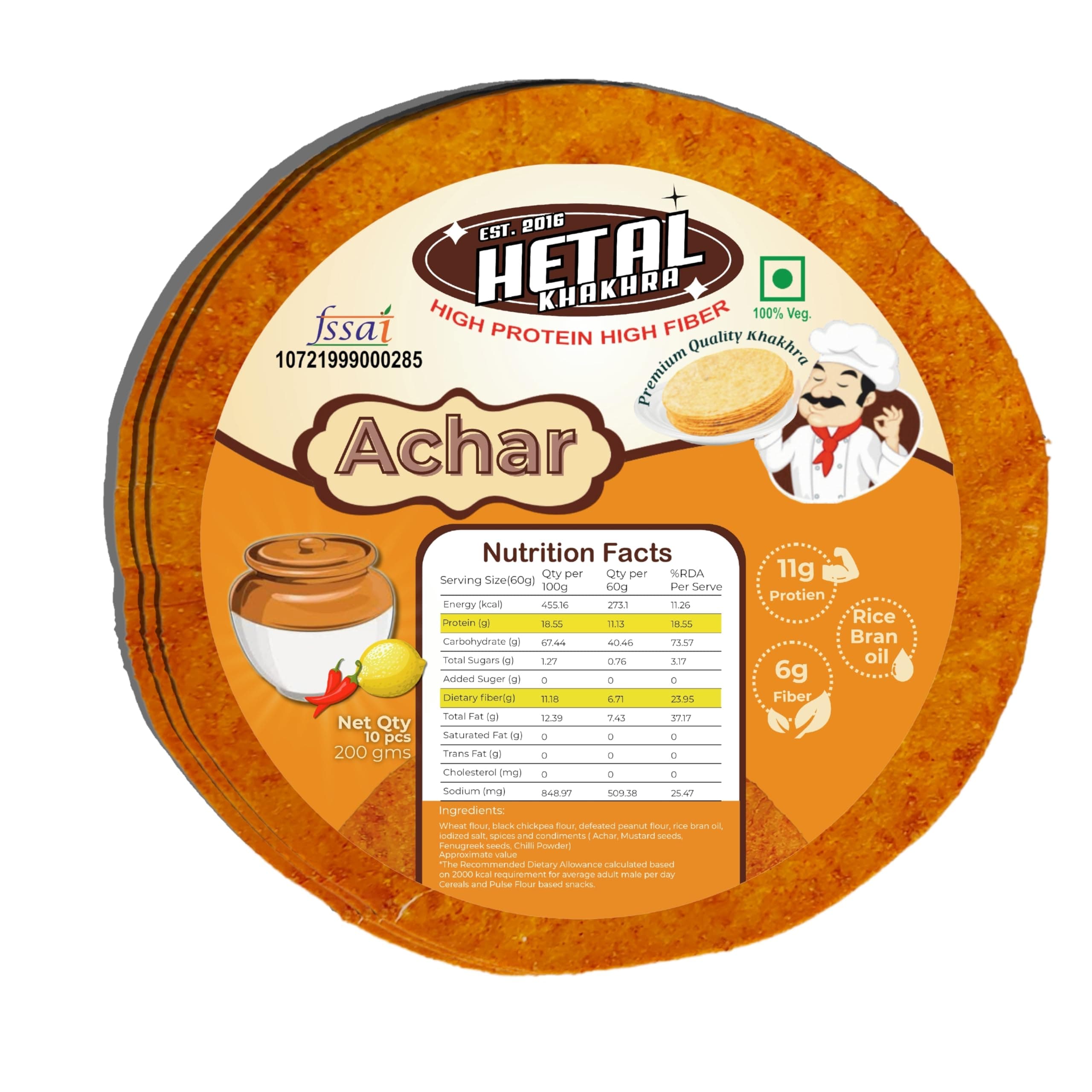 Achar Khakhra | JAIN | Crispy | Ready To Eat | High Protein High Fiber| No Palm Oil | 200g Vacuum Pack Of 2 — image 3
