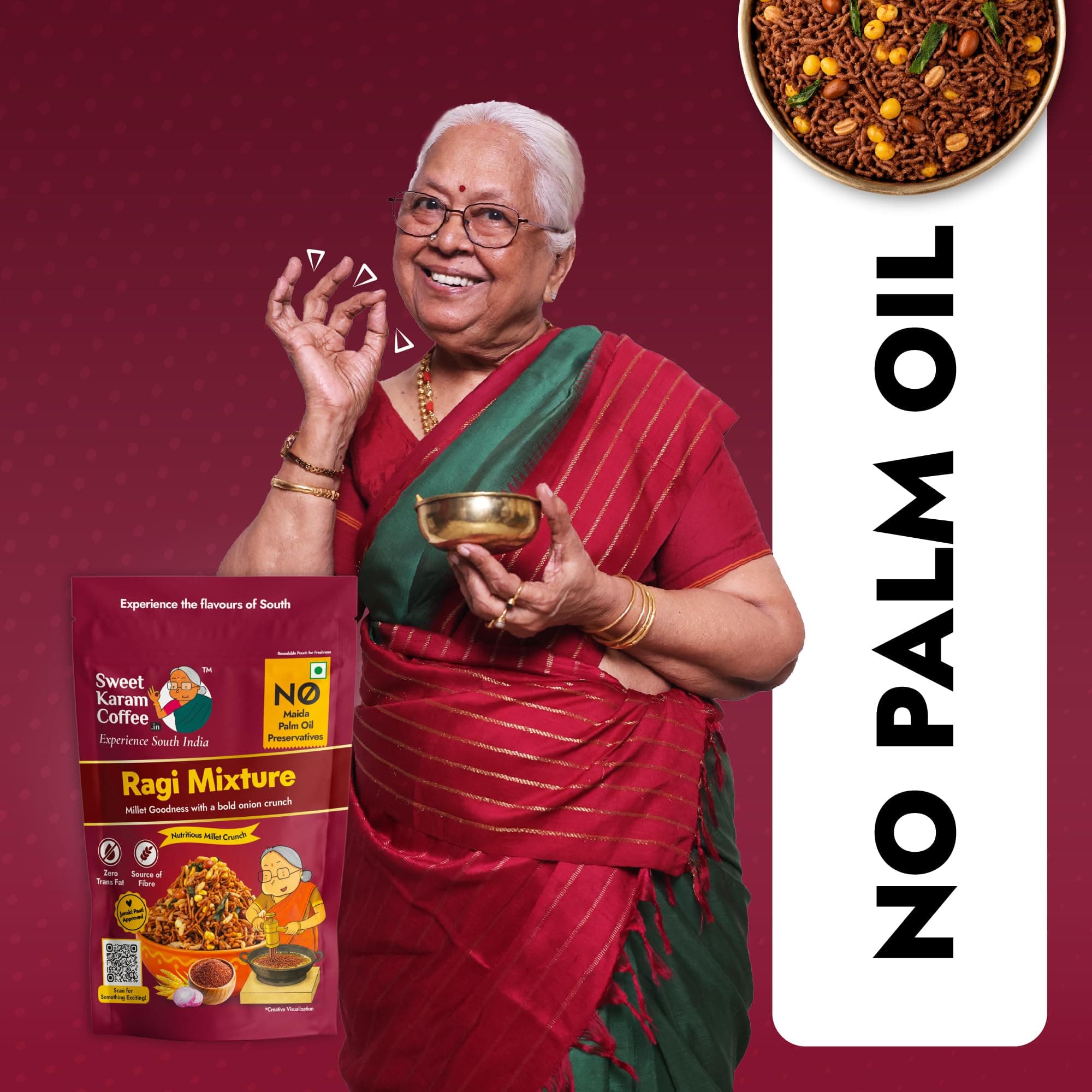 Sweet Karam Coffee Ragi Mixture - 95g | No Palm Oil or Preservatives | Authentic South Indian Savory Snack | Crispy Tea-Time Namkeen | Healthy Millet Mixture — image 5