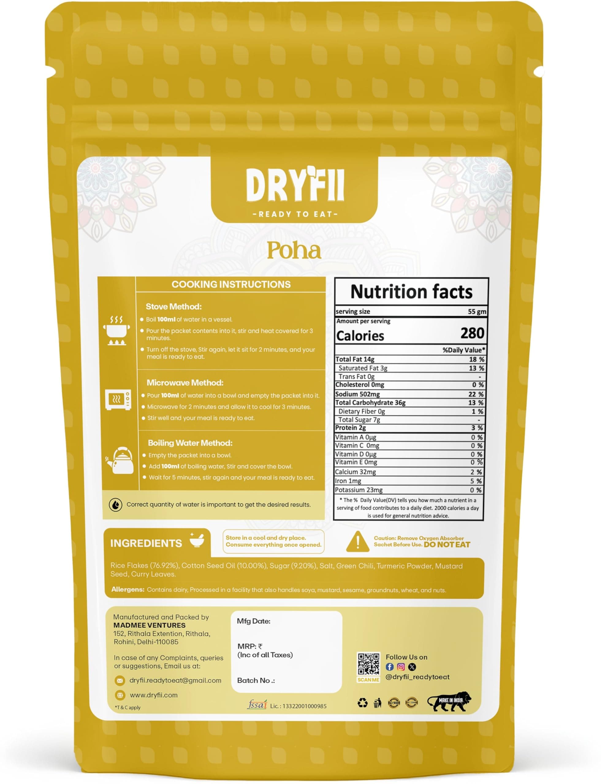 Dryfii Ready-to-Eat Chapati (6 Pcs | 1 Pack) with Jain Poha | No Onion No Garlic Healthy Meal Combo | Light & Easy Digest Indian Food | Instant Travel Pack | Pure Vegetarian — image 2