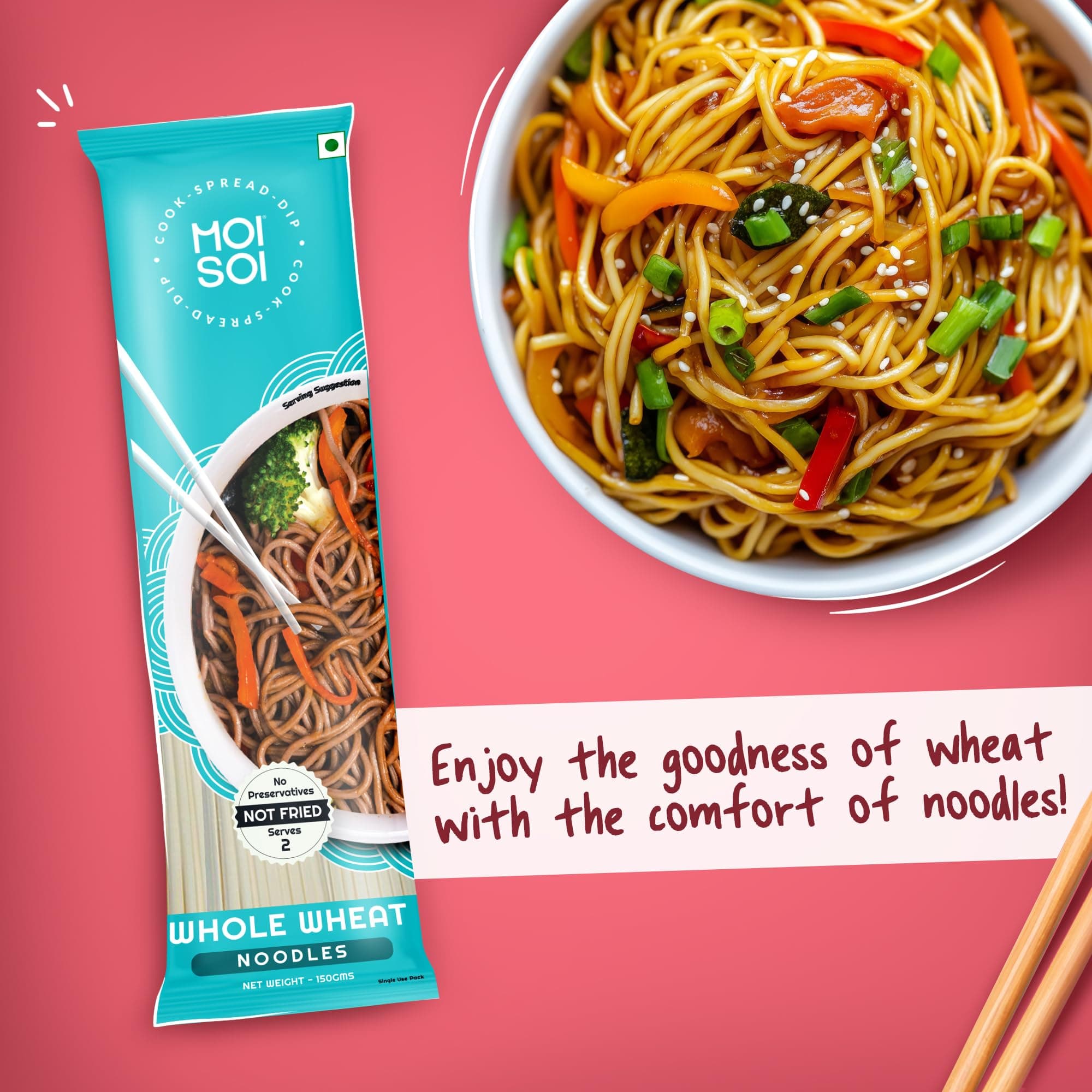 MOI SOI Whole Wheat Hakka Noodles, 150g (No Maida | Not Fried | No Preservatives or MSG) — image 4