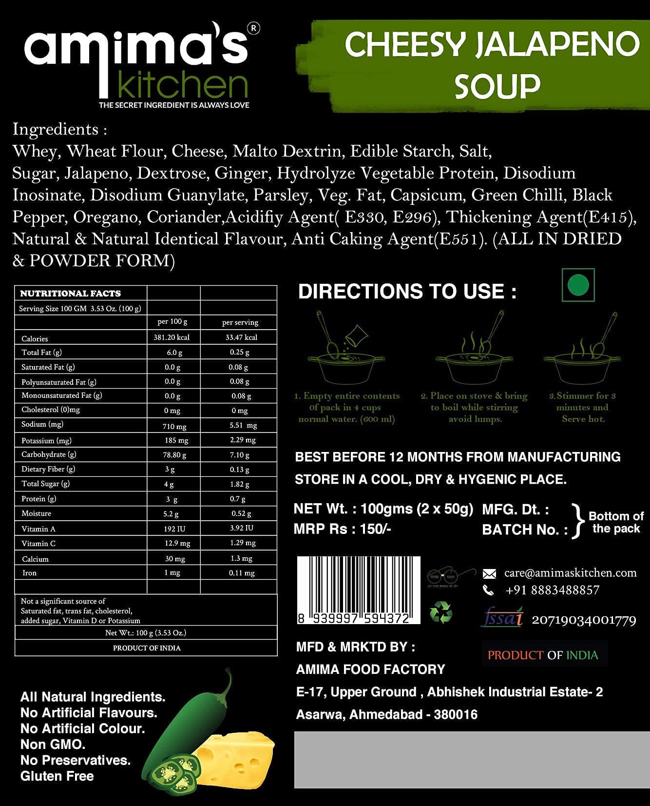 Amima's Kitchen Cheesy Jalapeno Jain Soup (No Onion No Garlic) - 100 Grams [Serves 10] | Instant Soup Mix Powder | Ready To Cook | No Artificial Flavour & Colour | Gluten Free | Non GMO | Healthy Soup — image 6