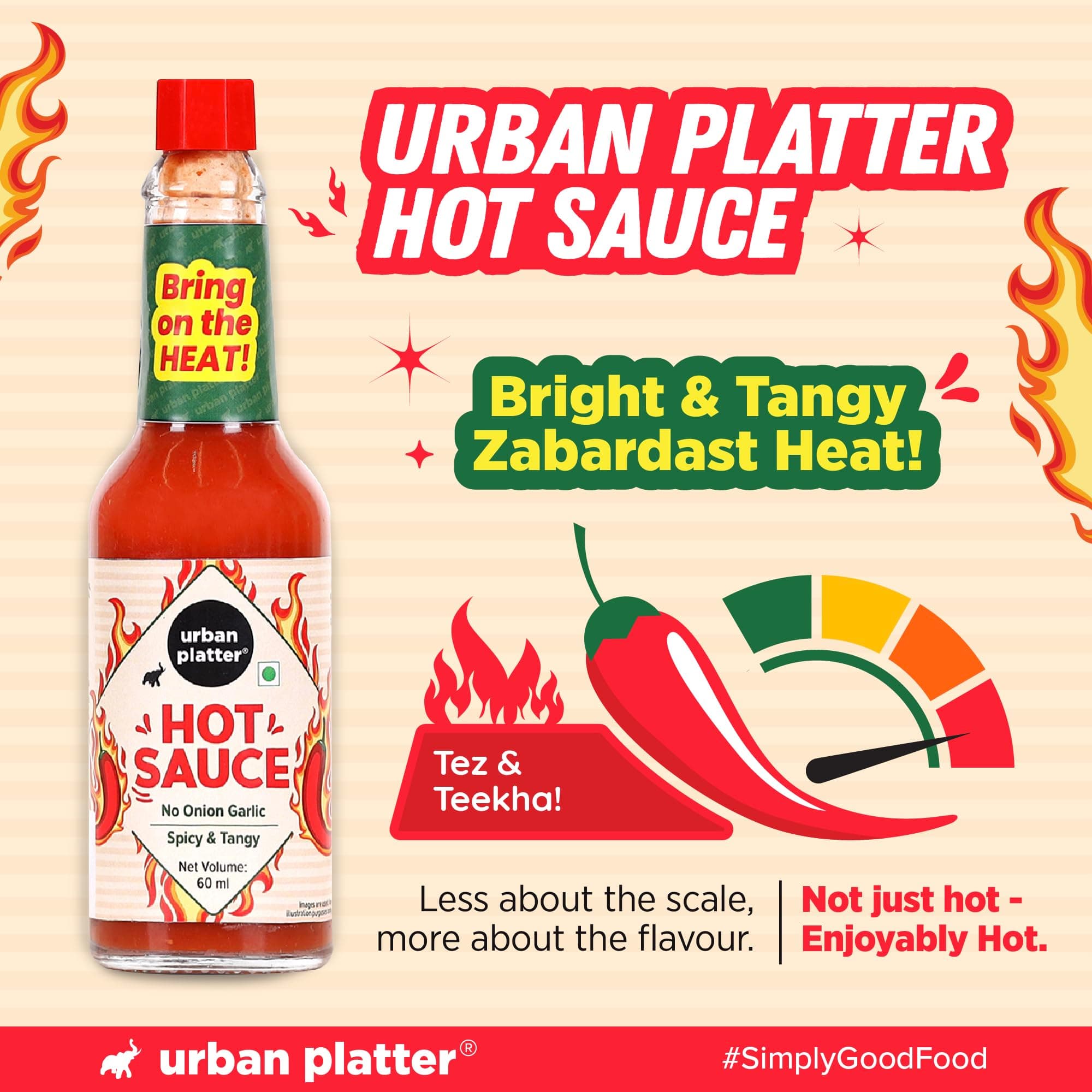 Urban Platter Hot Sauce, 60ml (Tangy & Balanced Chilli Heat, Made with Indian Chillies, No Onion, No Garlic, No Preservatives) — image 5