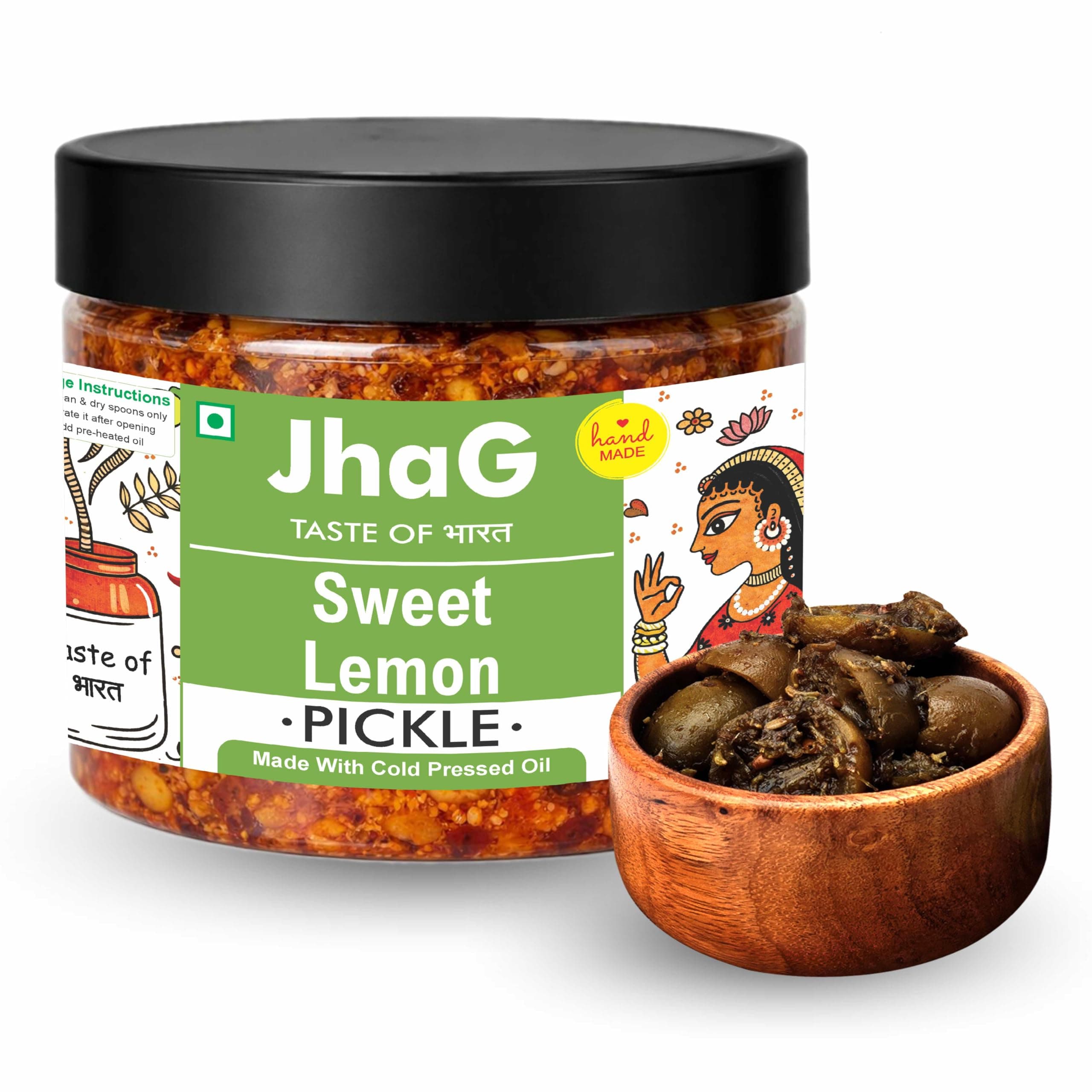 JhaG Sweet Lemon Pickle 350g | Khatta Meetha Nimbu Ka Achar | Indian Homemade Nimbu ka Achar with No Onion & Garlic | Sweet & Sour Oil-Free Pickle | Traditional Grandma-Style Recipe | Organically Processed