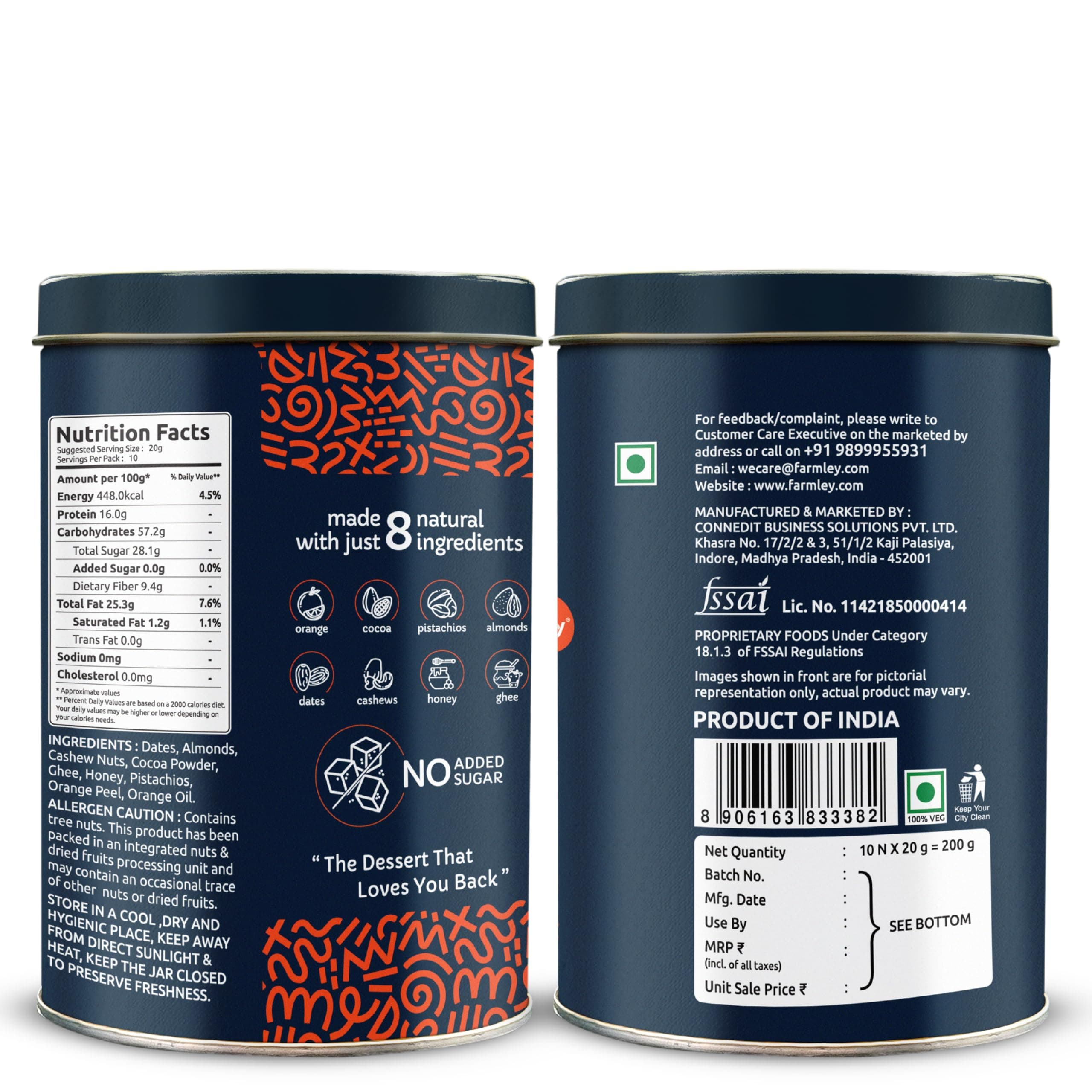 Farmley Dark Choco Orange Date Bites 200g I Dates Barfi Made with Dates,Cocoa Powder,Pista,Cashews,Almonds,Honey,Orange and Pure Ghee,Chocolate Flavoured Healthy Delicious Indian Sweets,No Added Sugar — image 2