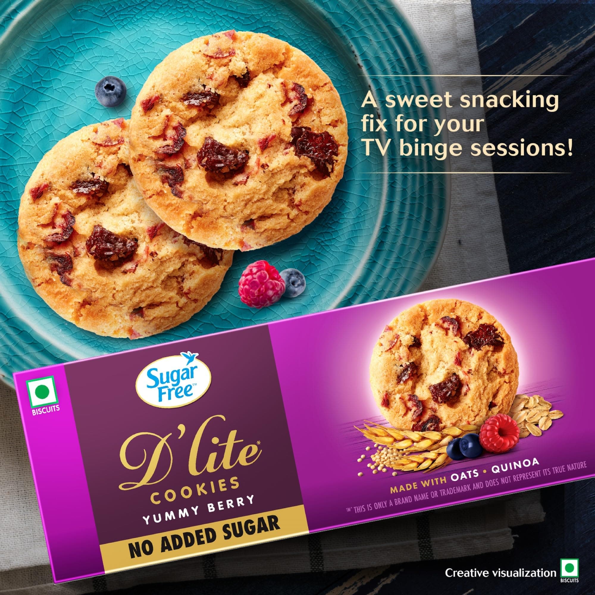 Sugar Free D’Lite Yummy Berry Cookies | Zero Added Sugar | Made with Oats & Quinoa 150g — image 5