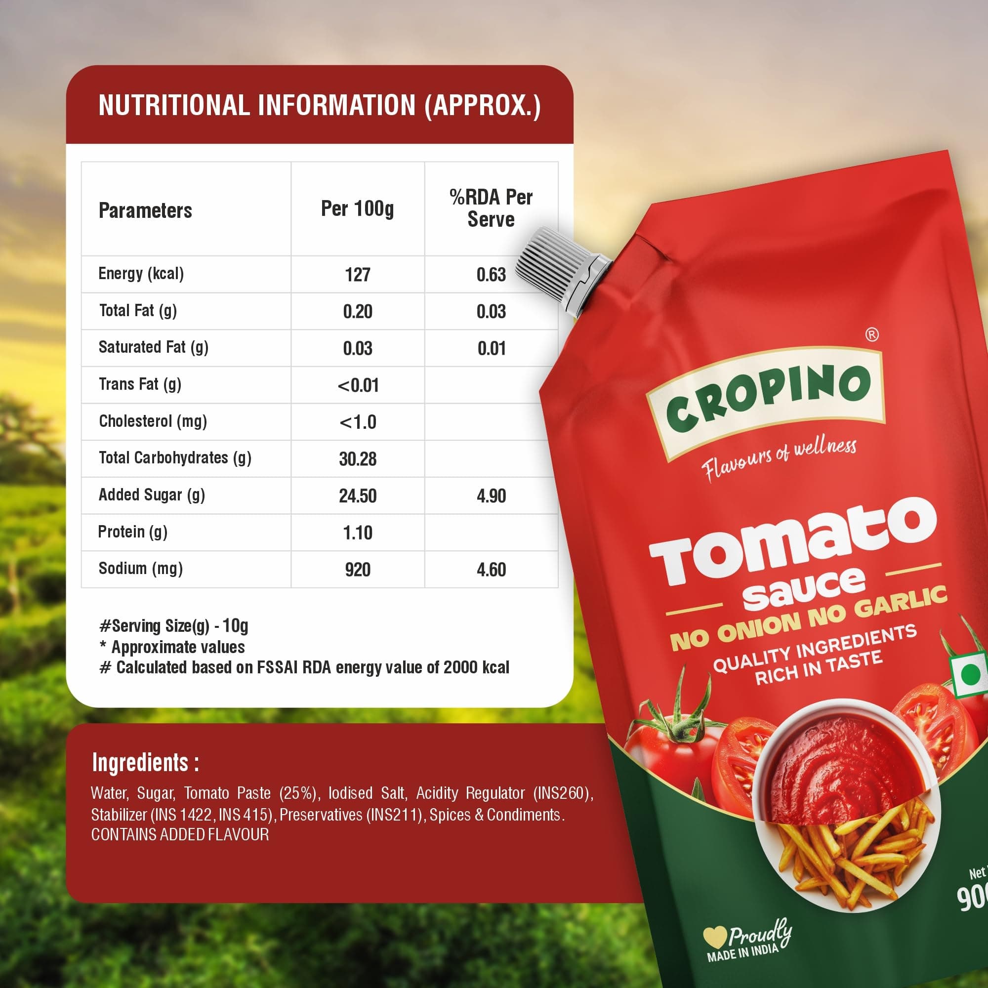 Cropino Tomato Sauce | Ketchup No Onion No Garlic 900 G — image 2