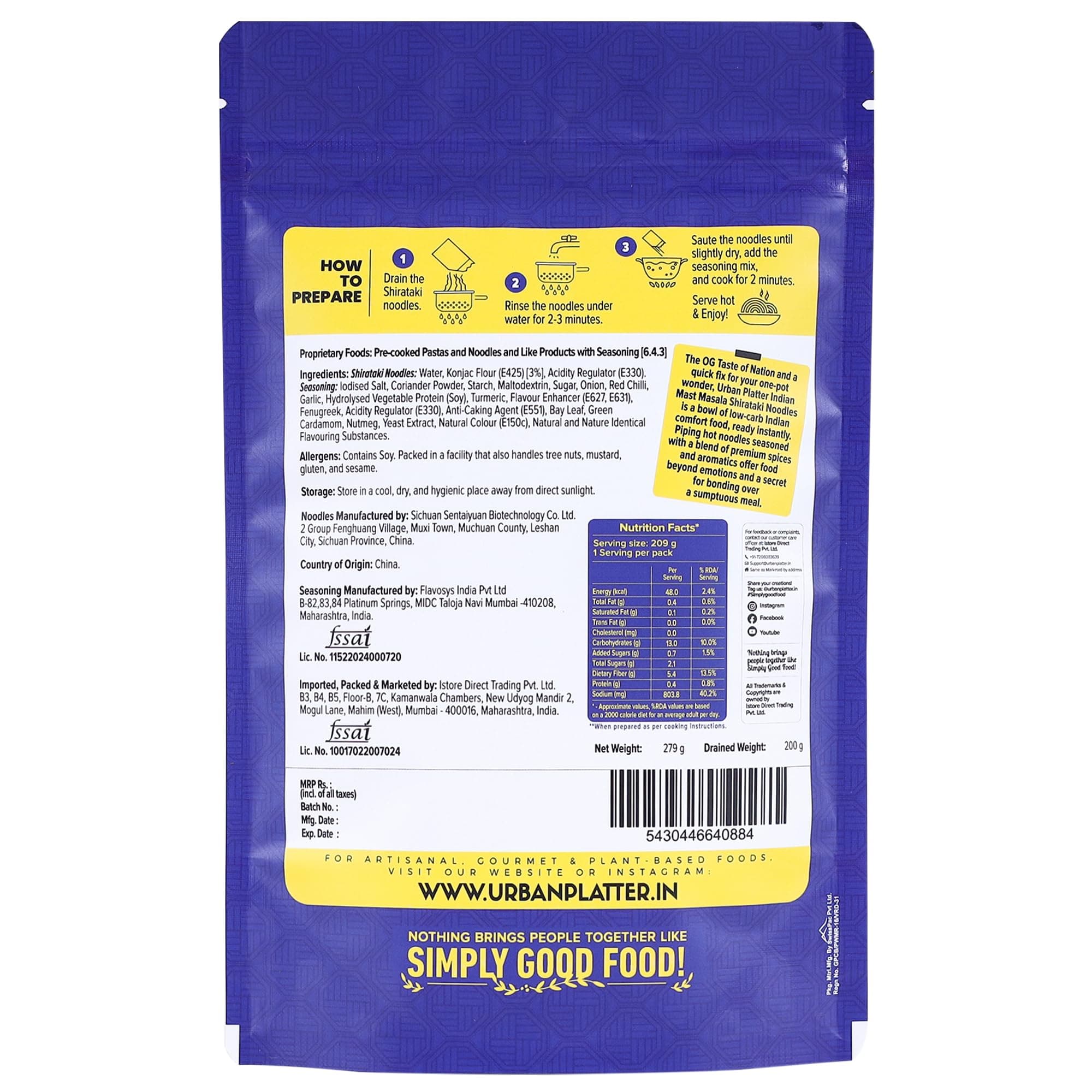 Urban Platter Indian Mast Masala Shirataki Noodles, 279g (Konjac Noodle | Keto-friendly, Low-Carb, Fat-free | Zesty Indian Masala | Ready in Minutes) — image 2