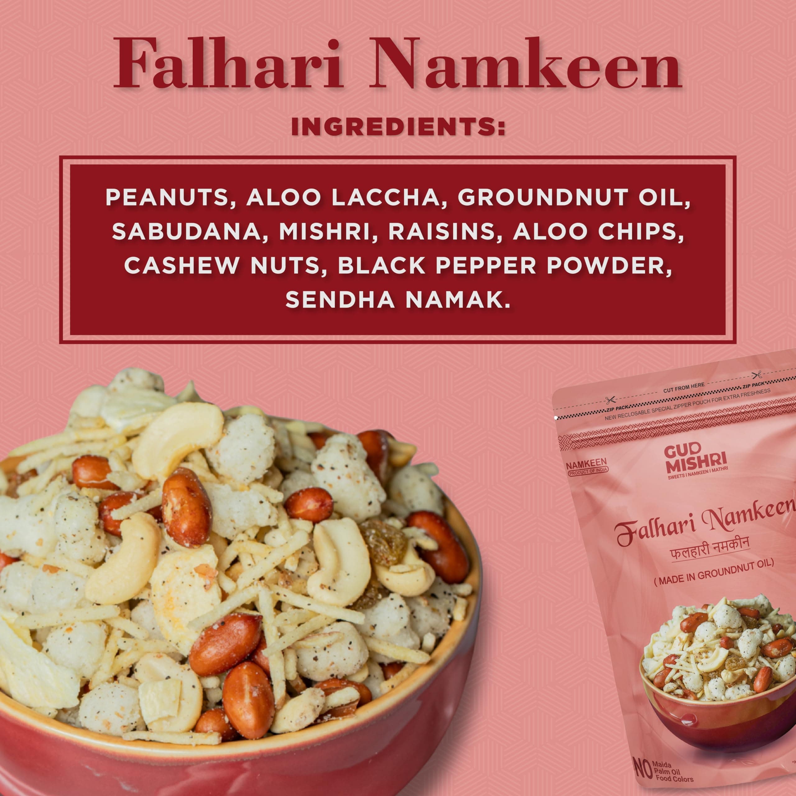 Gud Mishri Falahari Namkeen 380 Gm | Navratri Special Vrat Snack Mix | Healthy Upwas & Fasting Namkeen | Made with Groundnut Oil | No Onion, No Garlic, No Palm Oil | Crispy Khatta Meetha Farali Mixture — image 6