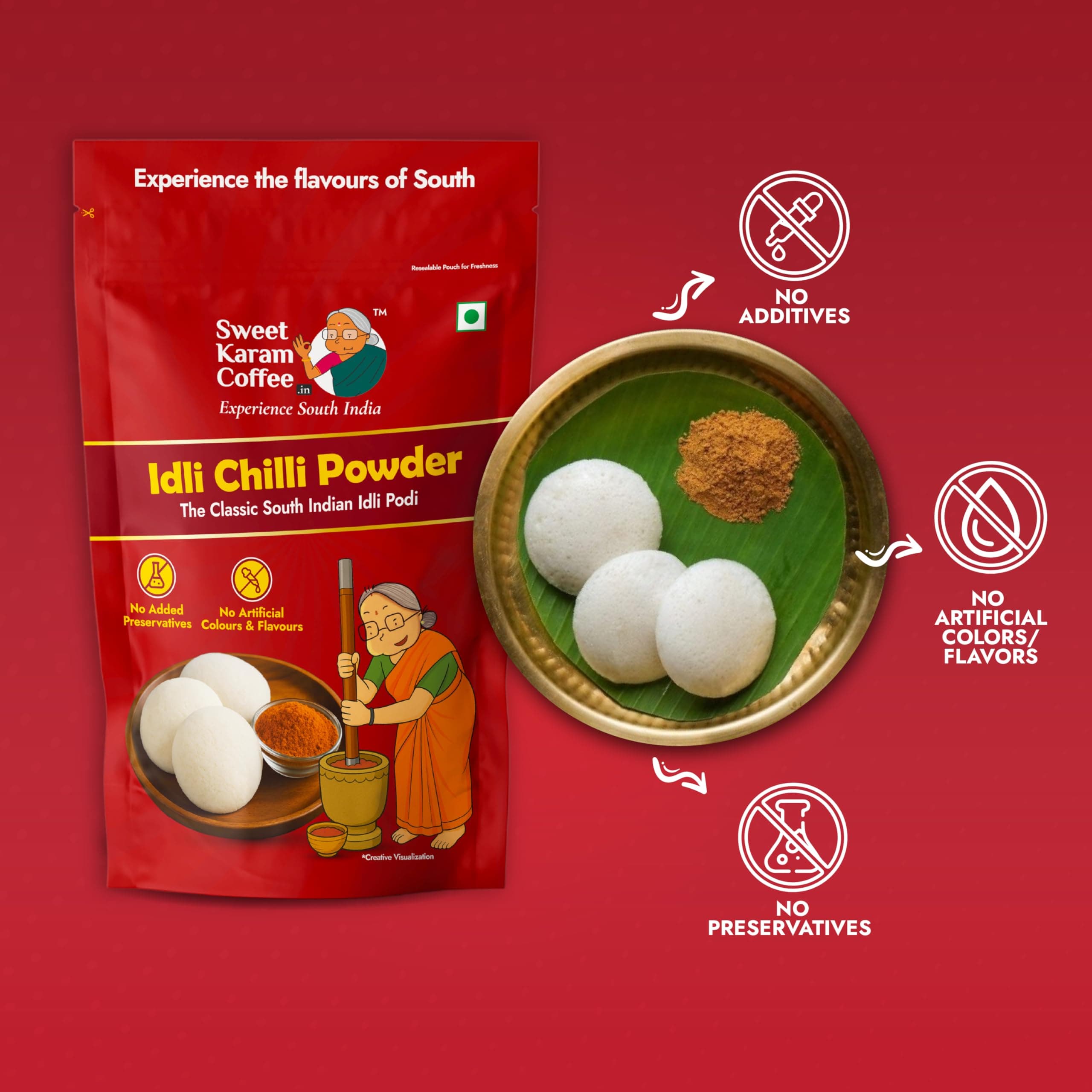 Sweet Karam Coffee Idli Podi (Chilli Gun Powder) – 180g | Authentic South Indian Homemade Spice Mix | Aromatic & Flavorful | No Preservatives | Tasty & Healthy | Perfect with Idli, Dosa & Rice — image 6